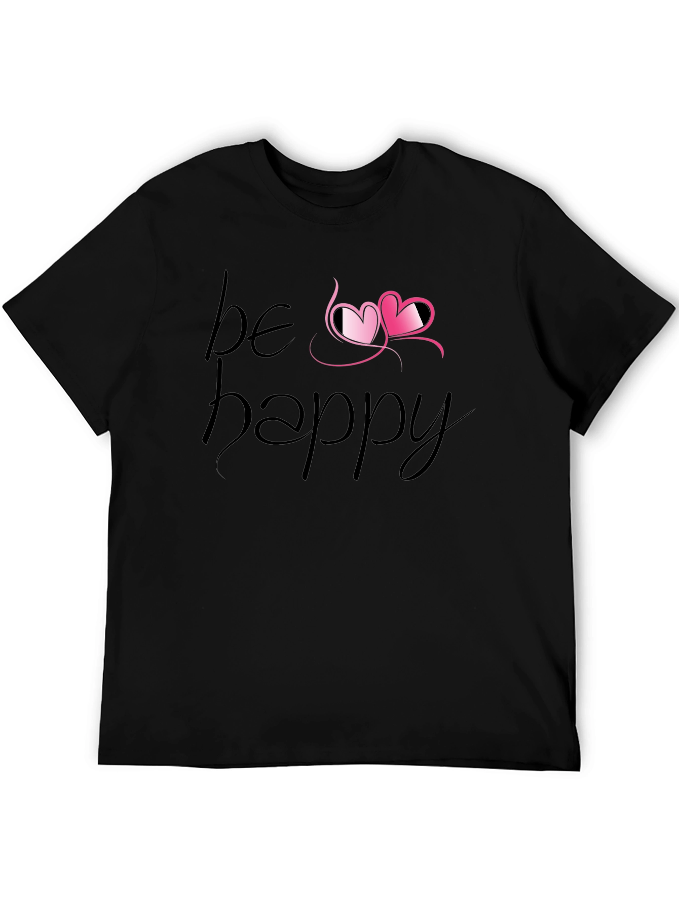 Black Be Happy Heart Tee - Black Graphic T-Shirt view 5