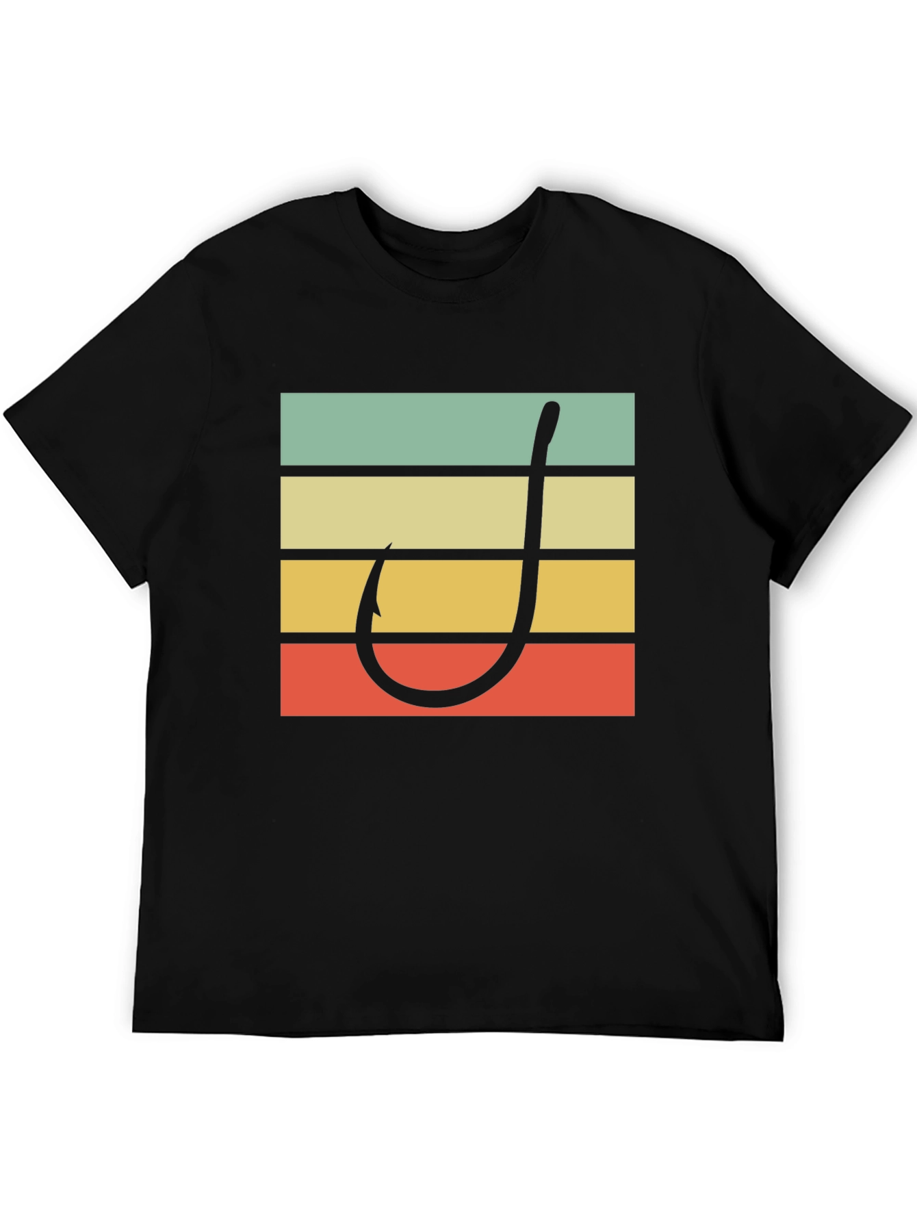 Black Retro Fishing Hook T-Shirt view 5