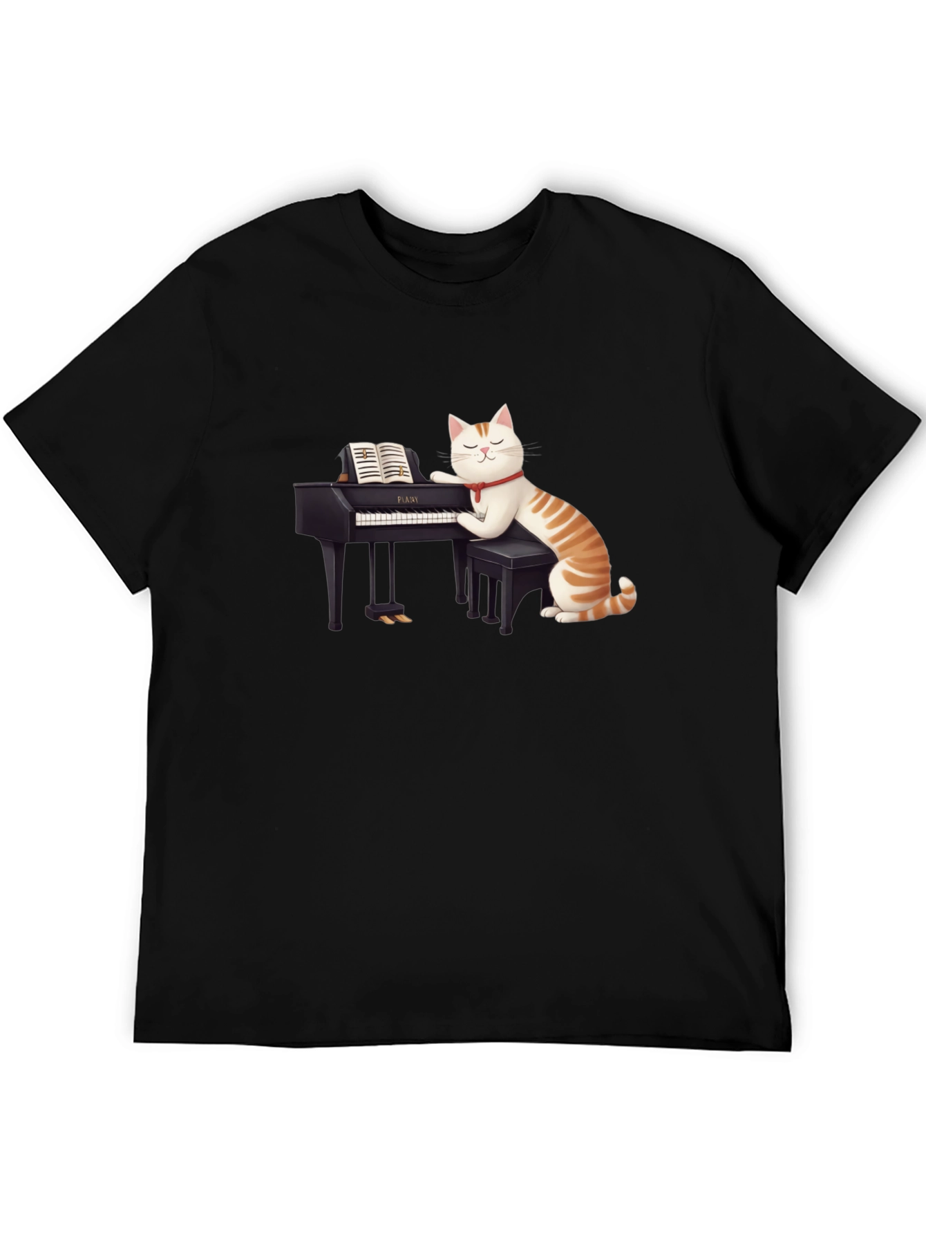 Black Cat Playing Piano T-Shirt - Unique Graphic Tee view 5