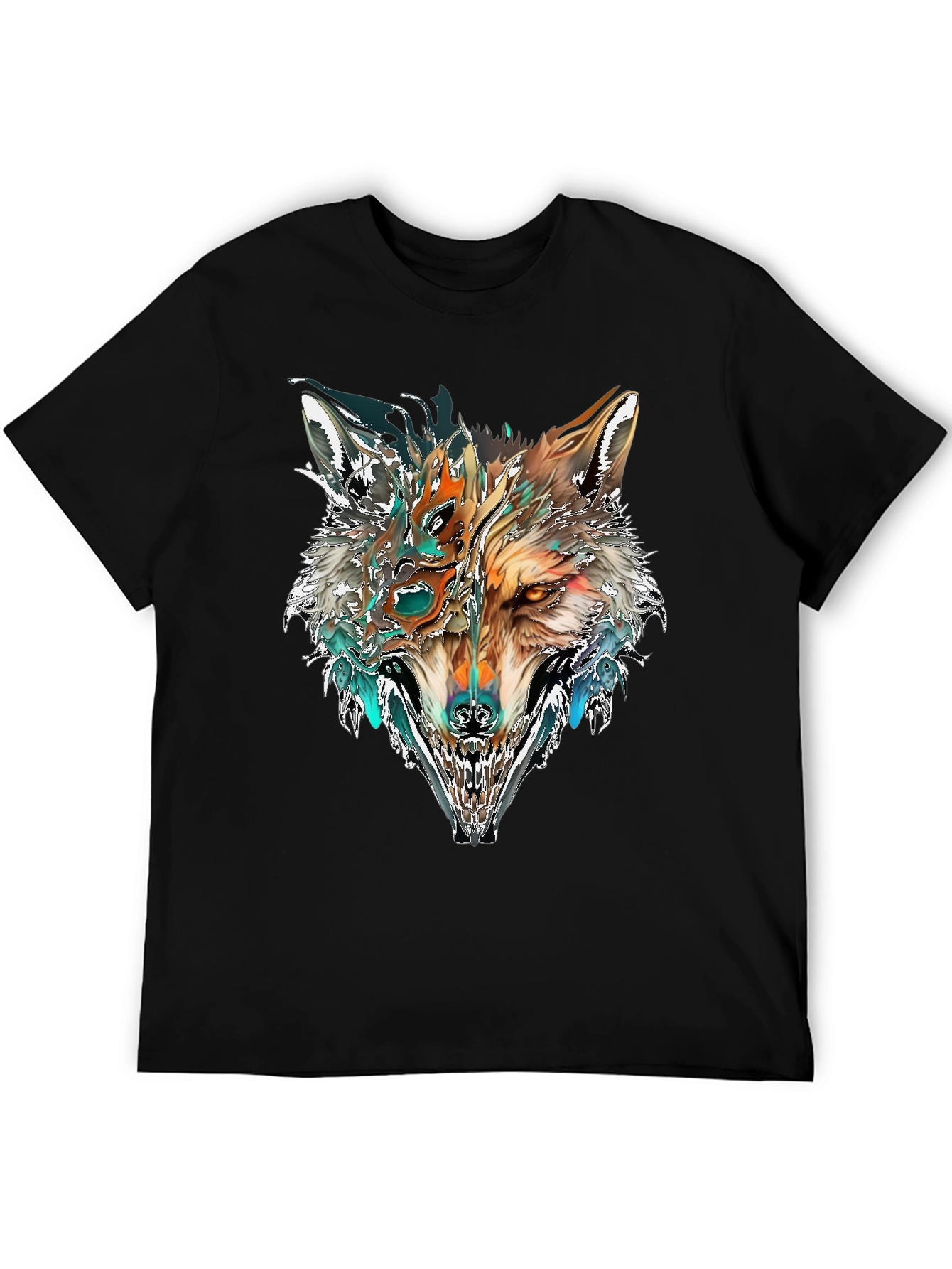 Black Abstract Wolf Graphic T-Shirt - Black view 5