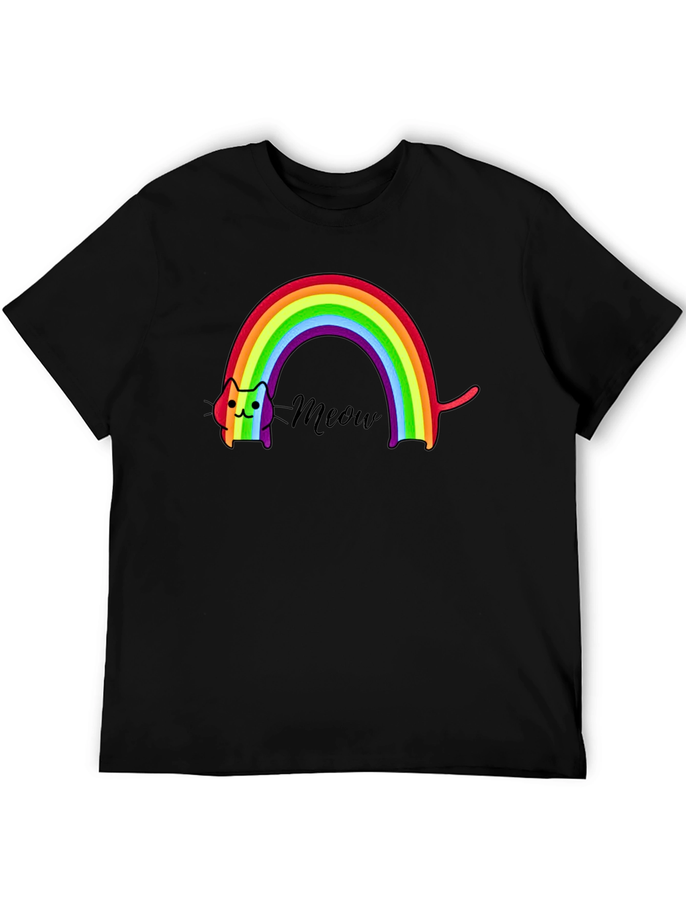 Black Rainbow Cat Meow T-Shirt view 5
