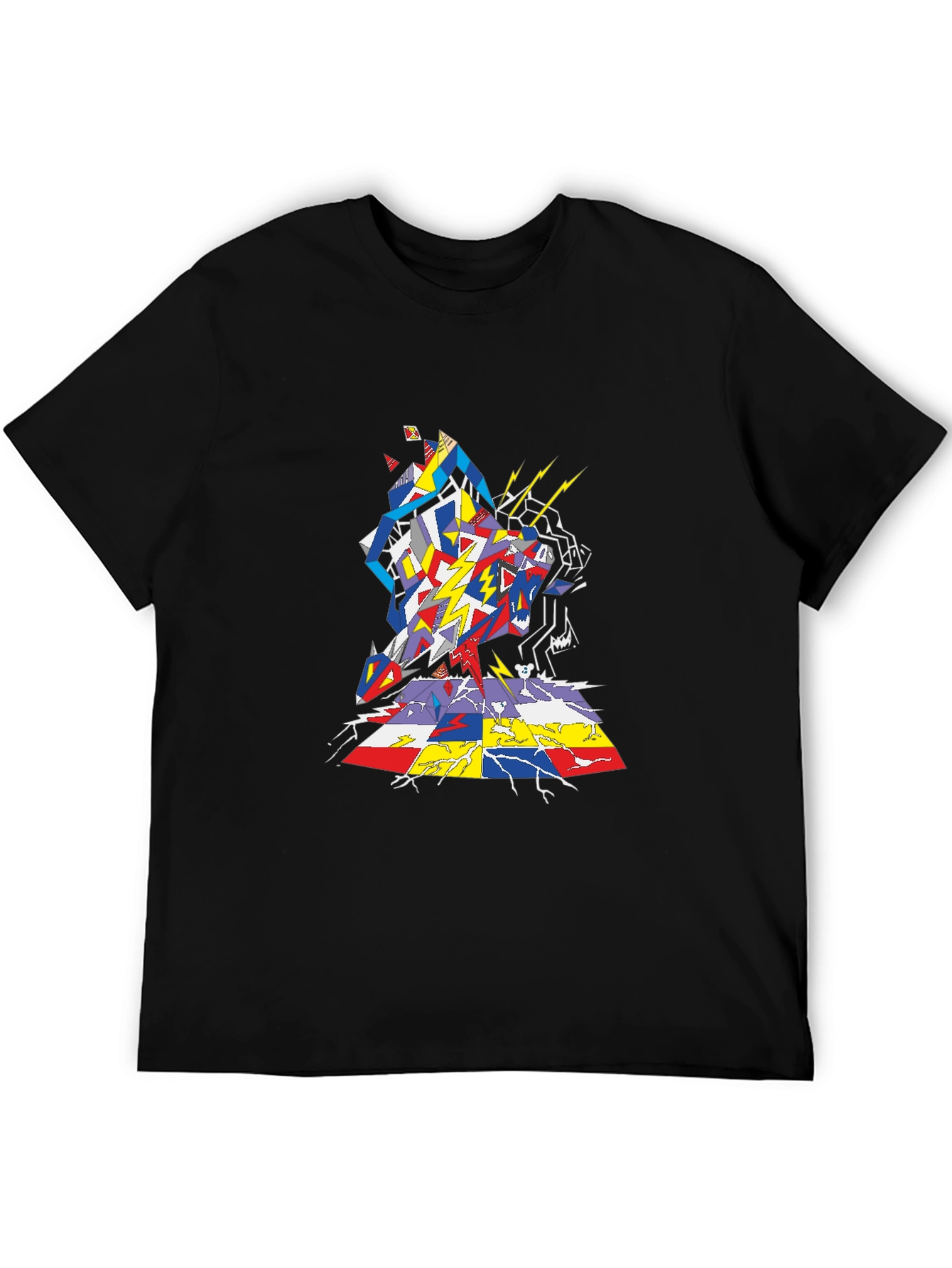 Black Abstract Geometric Graphic Tee - Black view 5