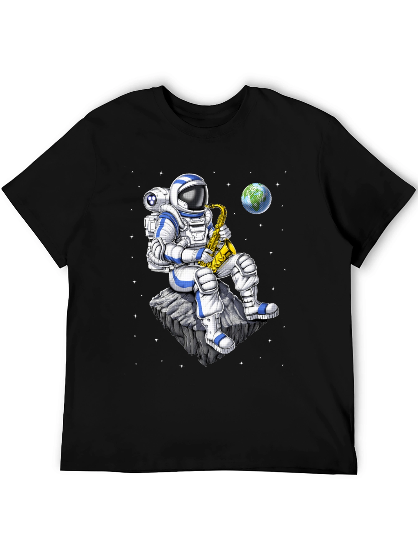 Black Astronaut Saxophone T-Shirt: Space Musician Tee view 5