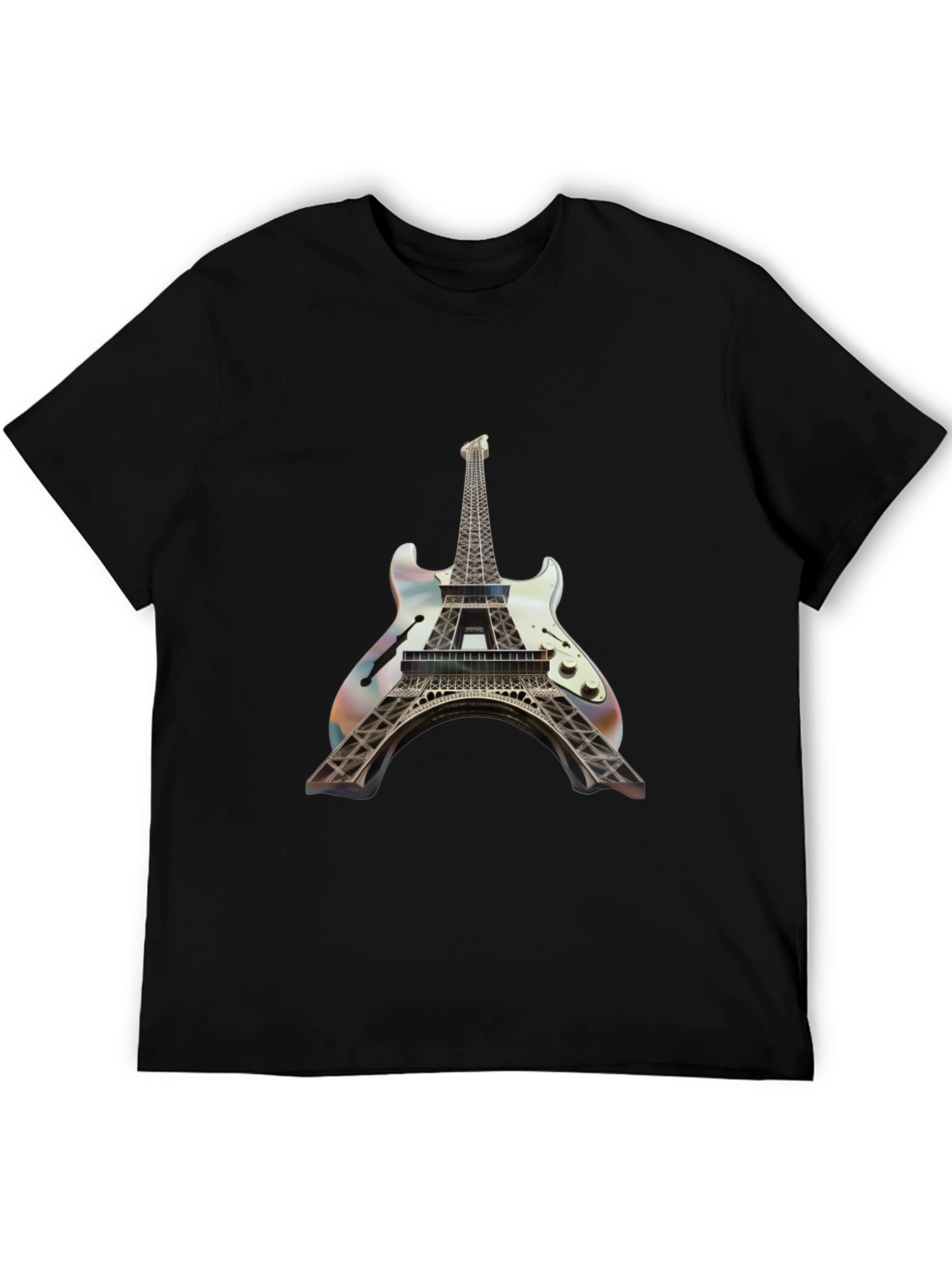 Black Eiffel Tower Guitar T-Shirt - Unique Design view 5