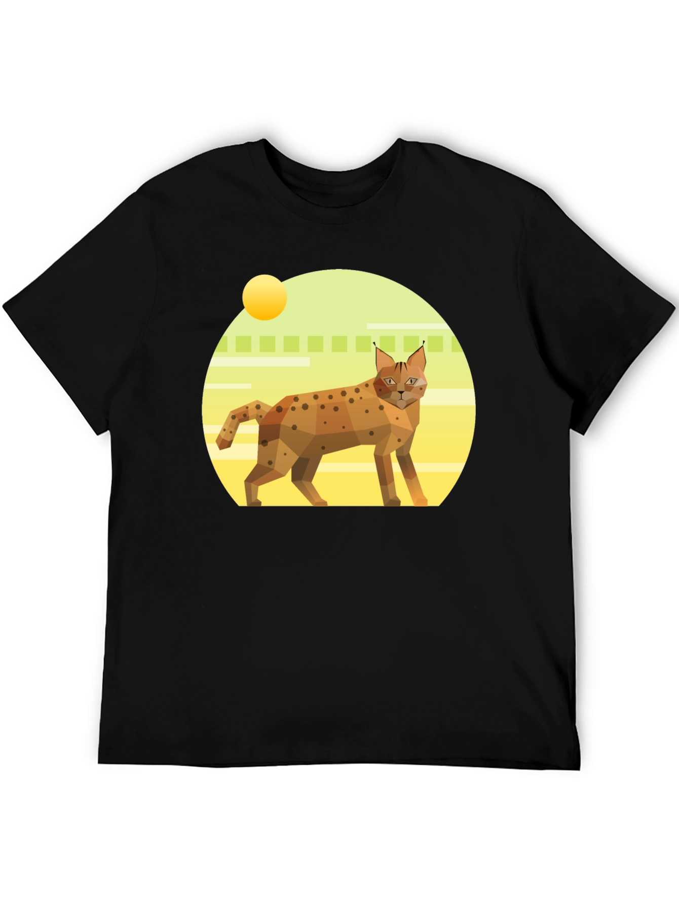 Black Geometric Lynx T-Shirt - Cool Cat Graphic Tee view 5