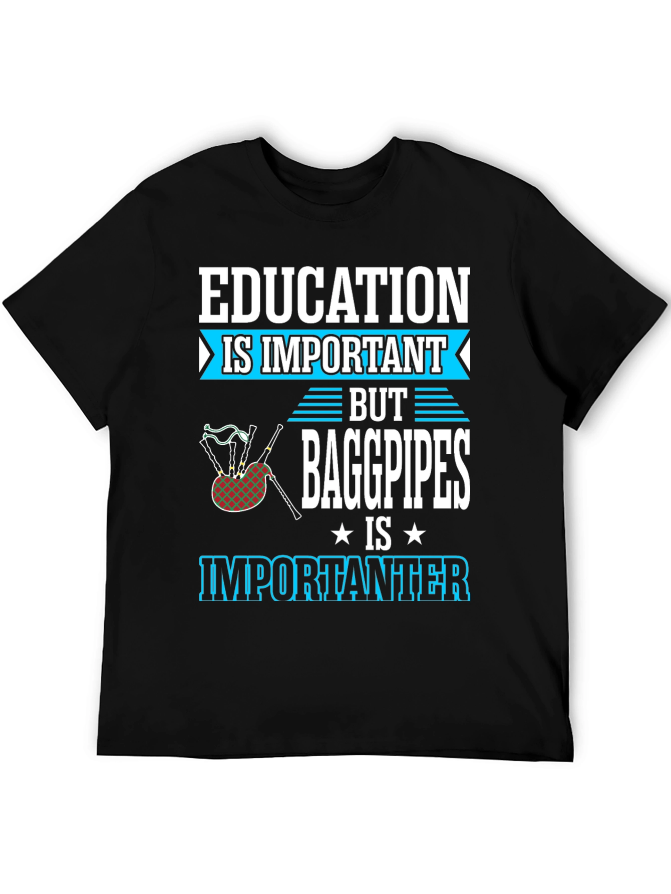 Black Education vs Bagpipes T-Shirt - Importanter Funny Tee view 5