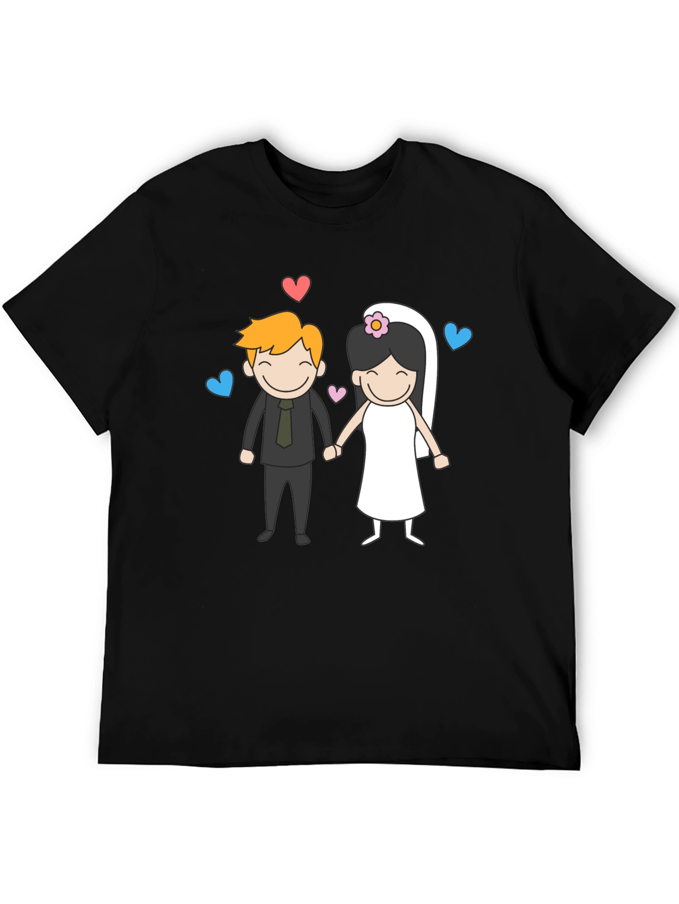 Black Cartoon Wedding Couple Graphic Tee - Black view 5