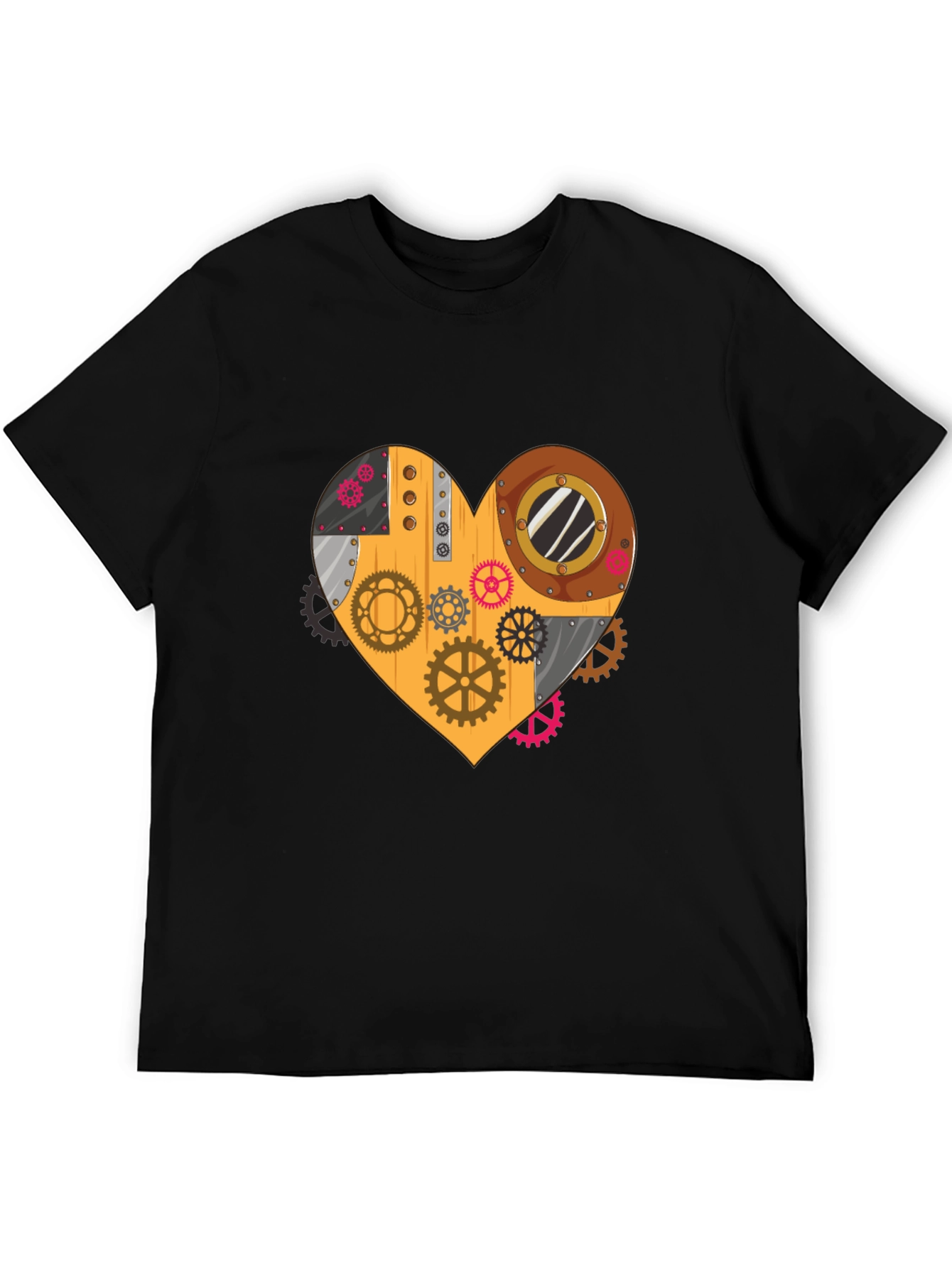 Black Steampunk Heart Gear T-Shirt - Unique Design view 5