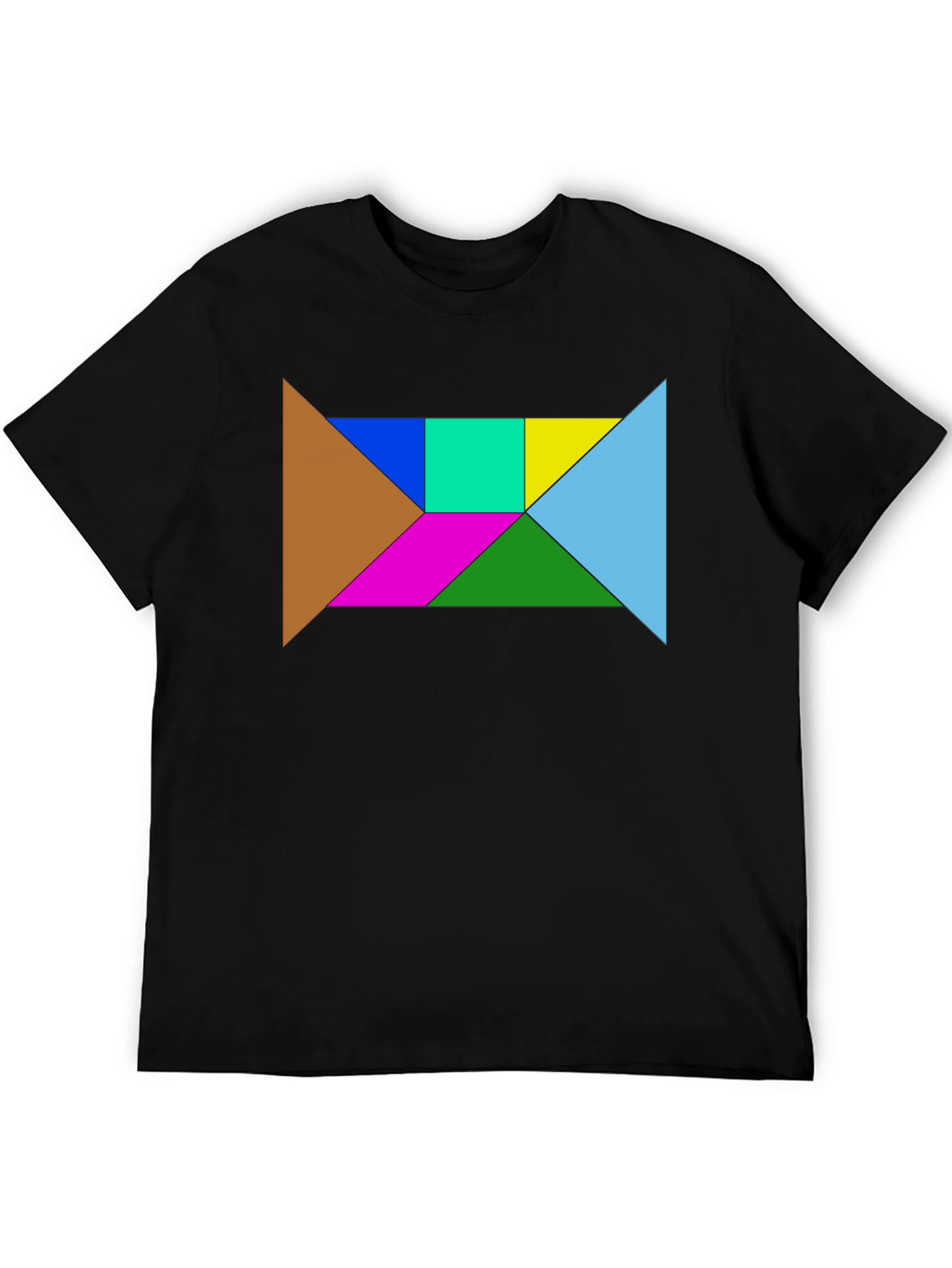 Black Geometric Tangram Puzzle Graphic Tee - Black Cotton Blend view 5