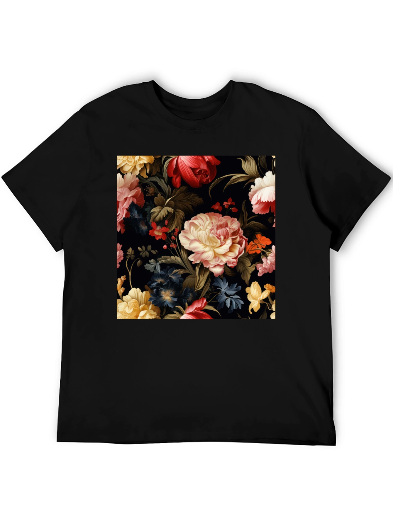 Black Floral Pattern Black T-Shirt view 5