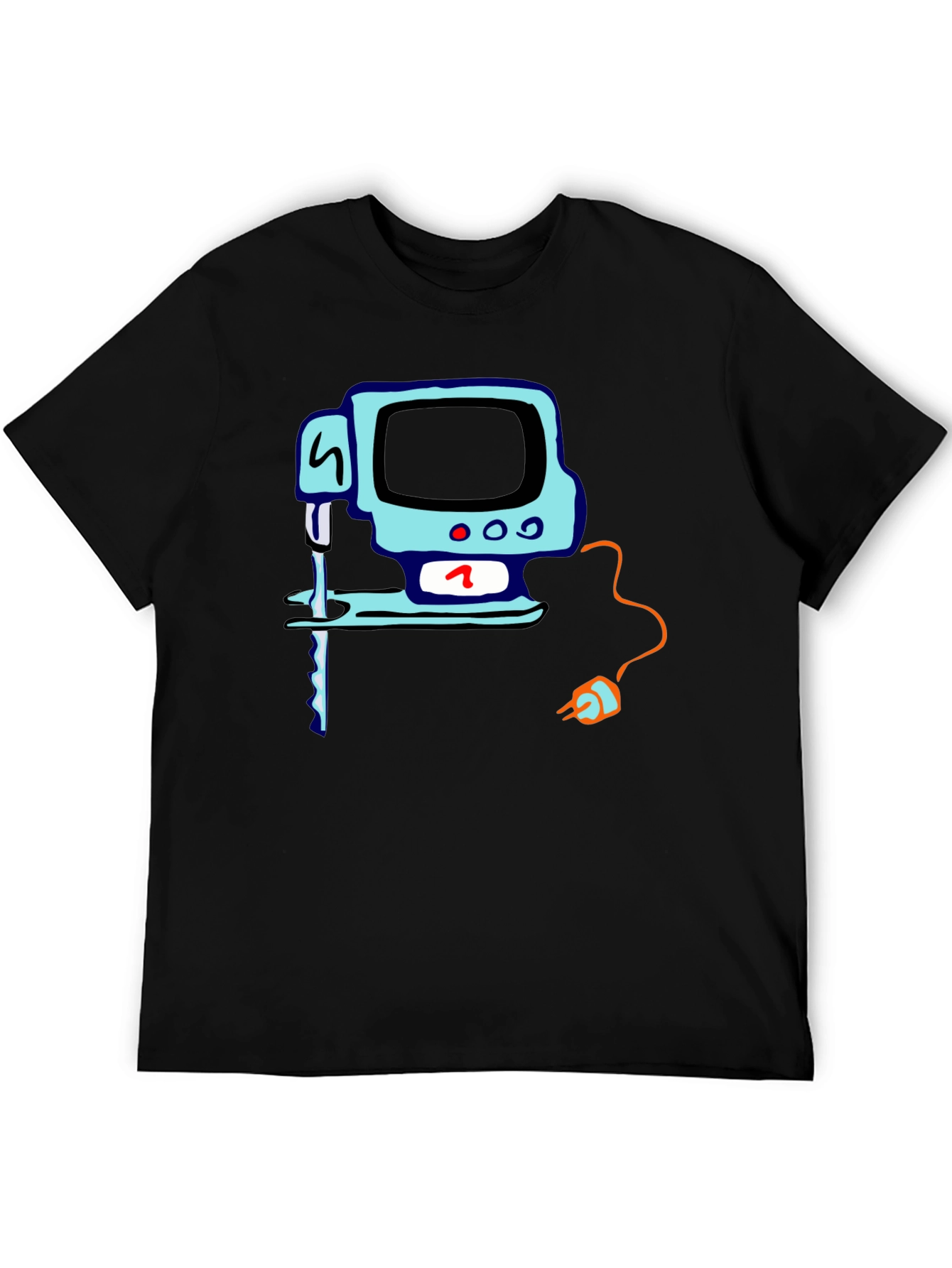Black Retro Computer T-Shirt - Black Cotton Tee view 5