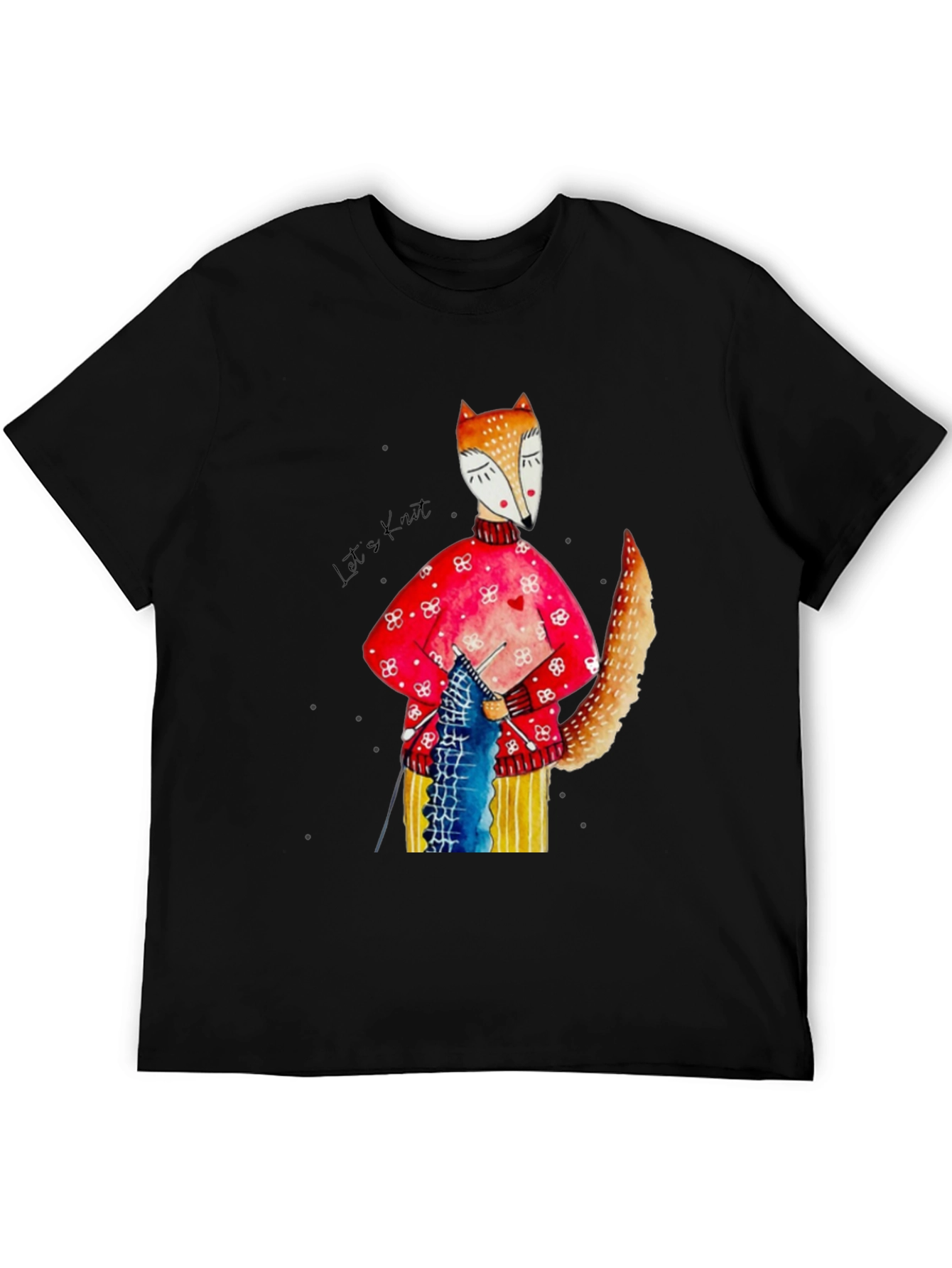 Black Fox Knitting Graphic Tee - Unique Artistic Design view 5