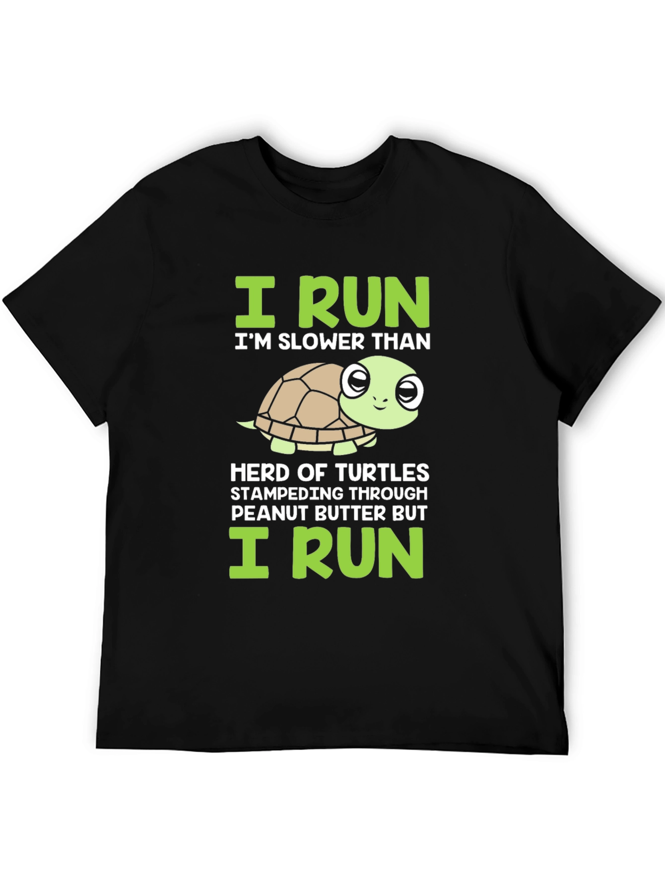 Black Funny Turtle Running T-Shirt - Slower Than Turtles Tee view 5