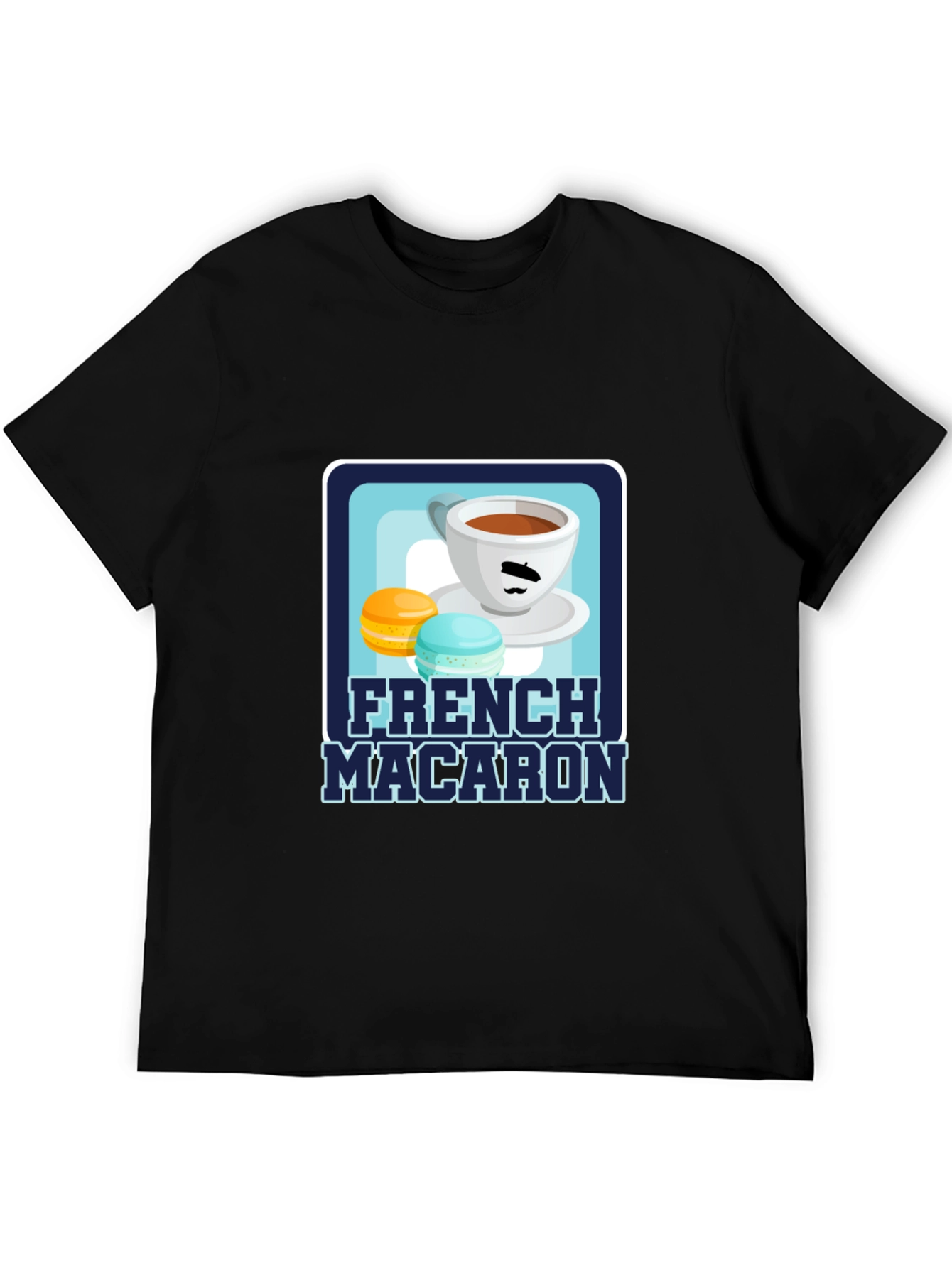 Black French Macaron T-Shirt | Coffee & Dessert Graphic Tee view 5