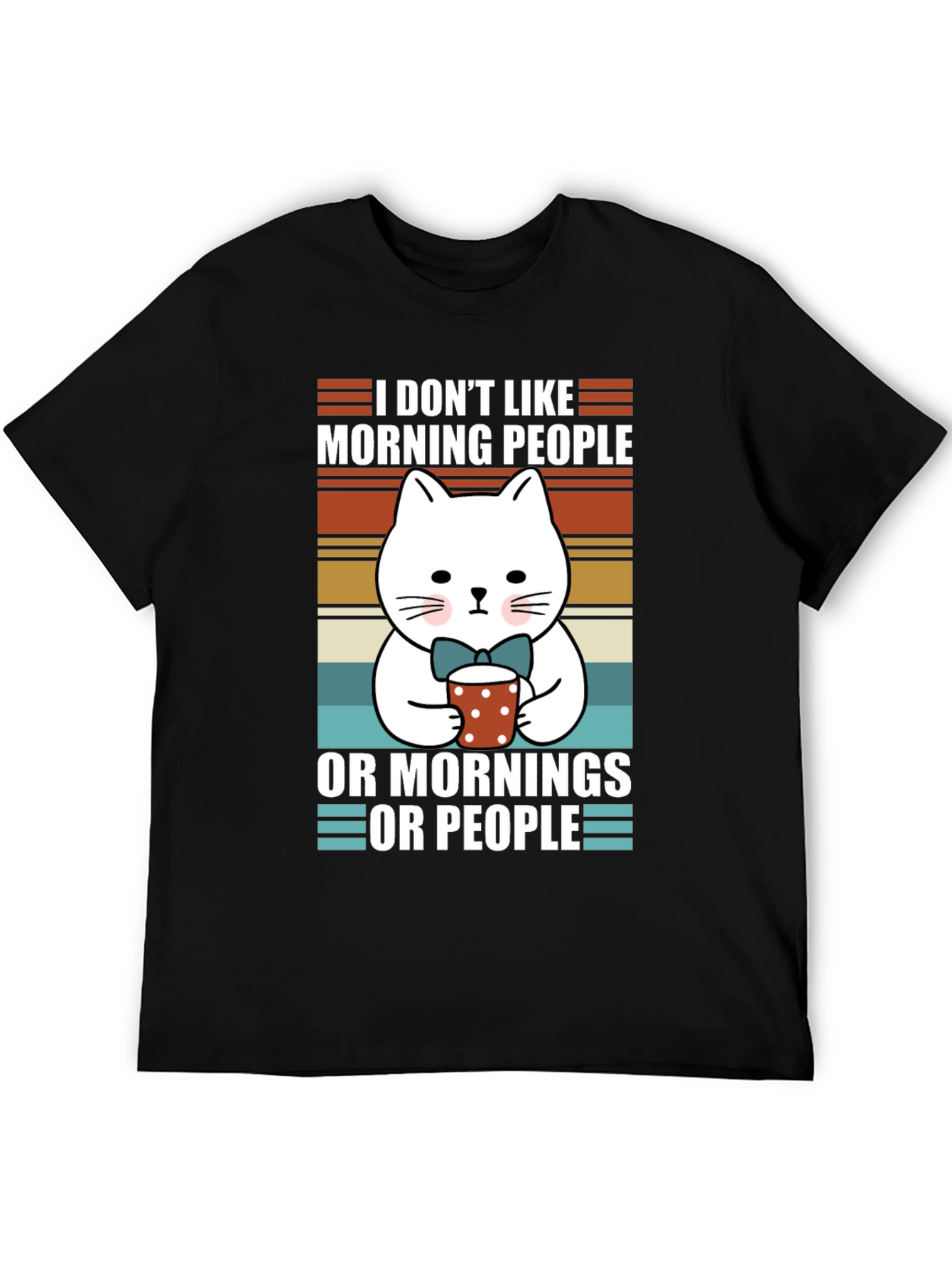 Black Funny Cat Morning People T-Shirt view 5