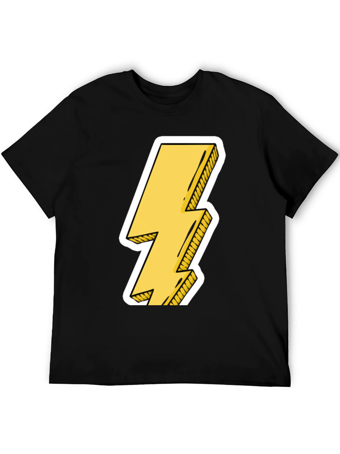 Black Lightning Bolt Graphic Tee - Black Cotton Casual T-Shirt view 5