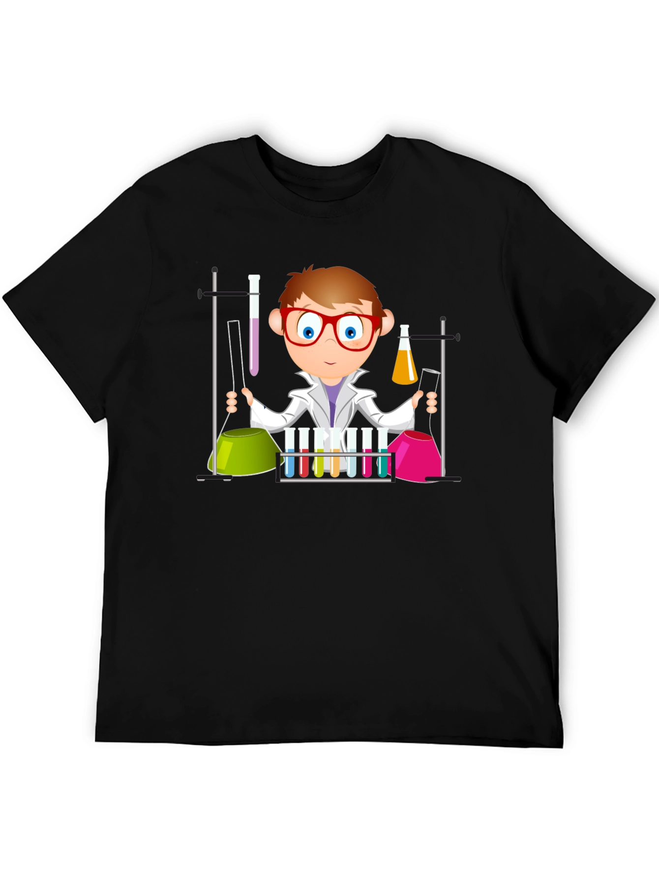 Black Scientist Cartoon Graphic T-Shirt - Black view 5