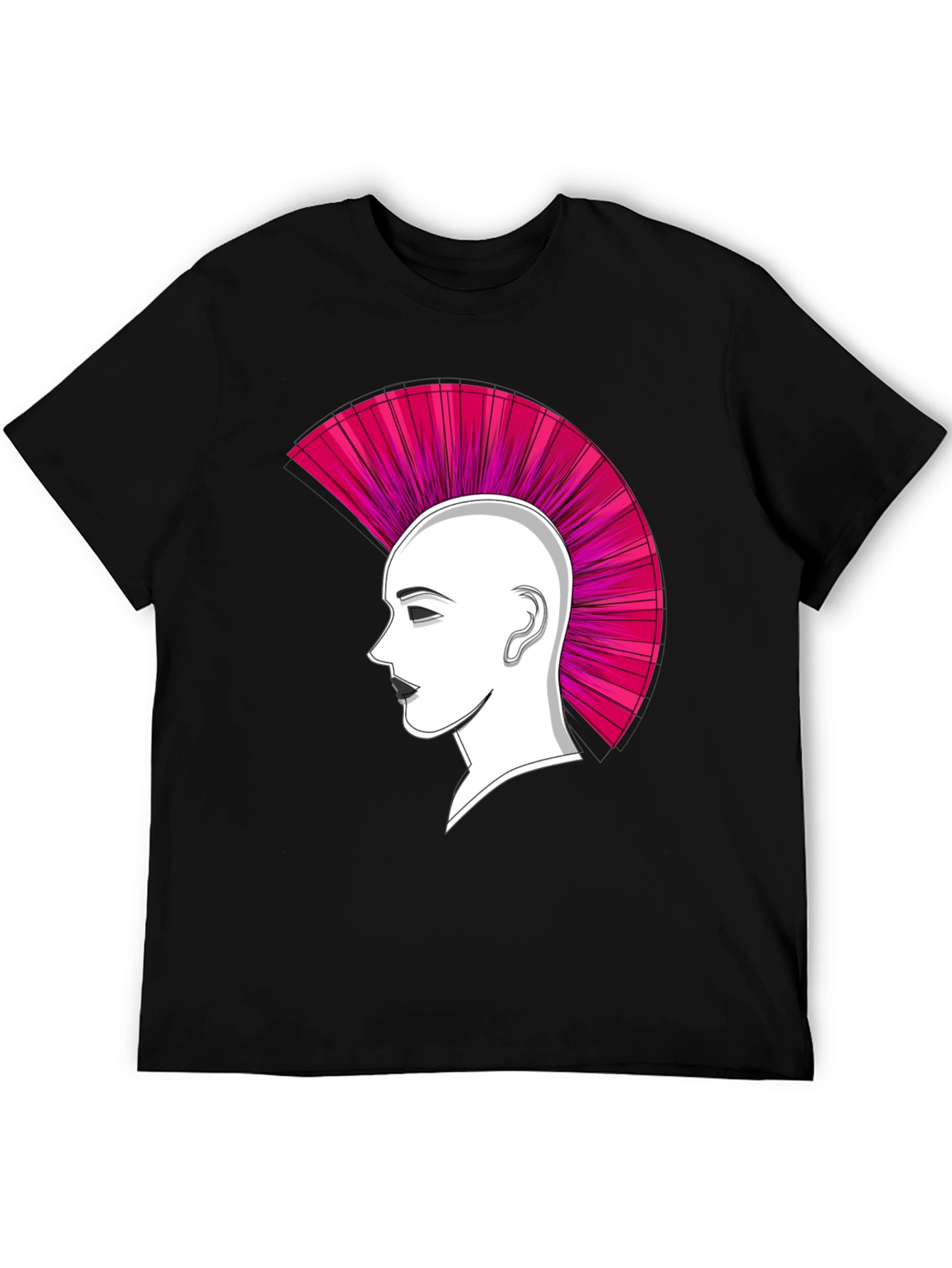 Black Punk Hairstyle Graphic Tee - Black Cotton T-Shirt view 5