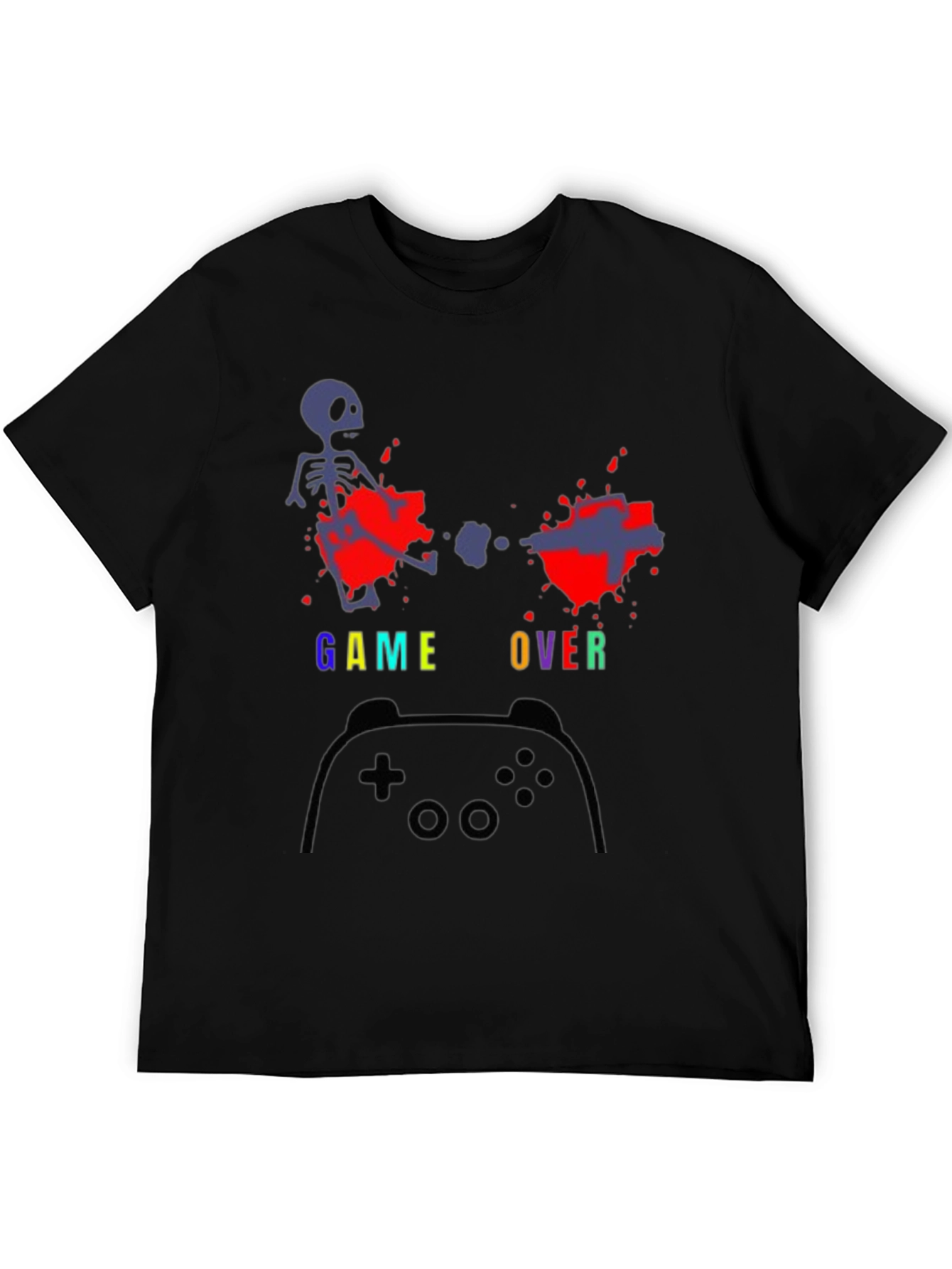 Black Game Over T-Shirt - Gamer Skeleton Tee view 5