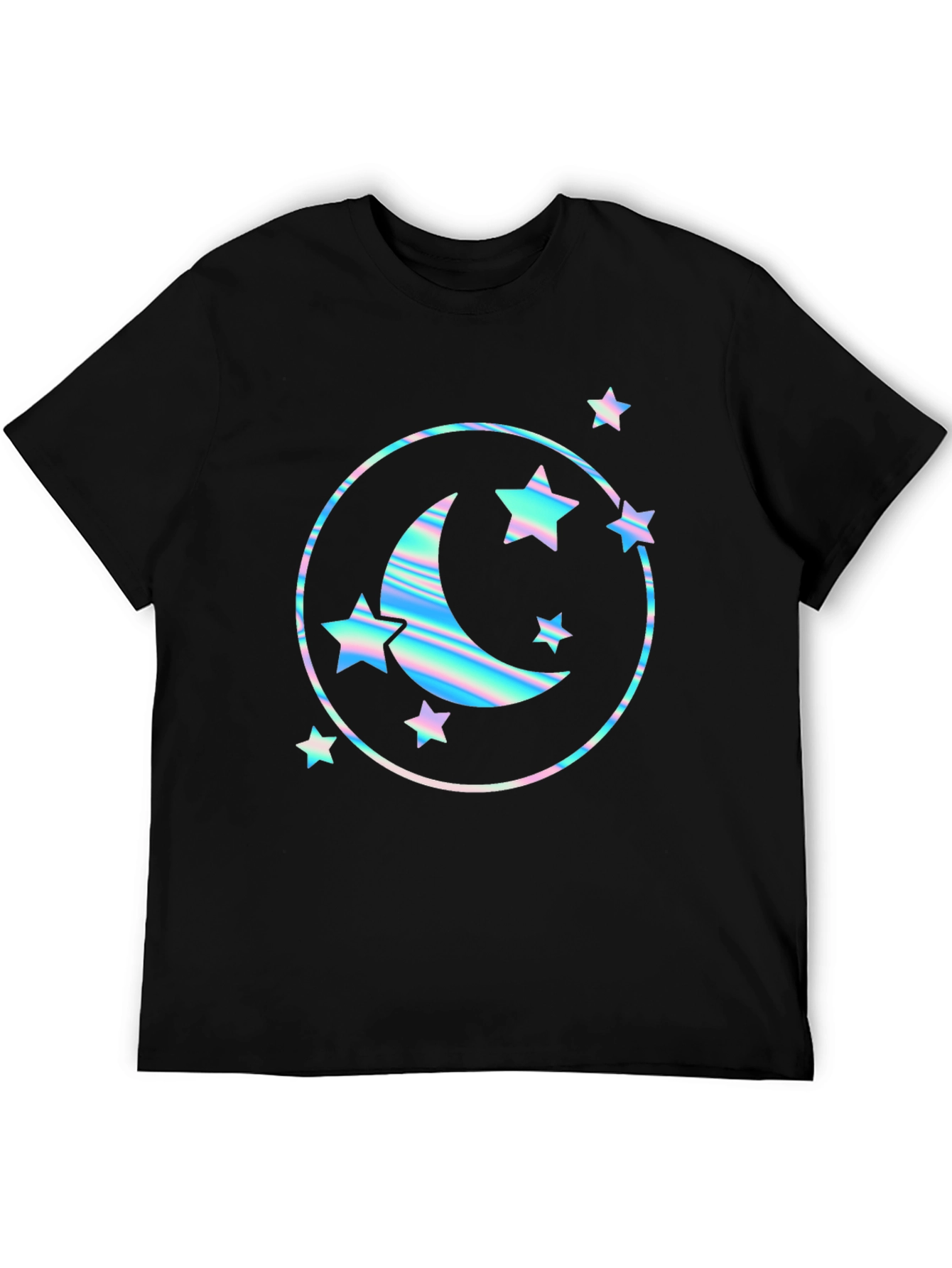 Black Holographic Moon & Stars Graphic Tee - Black view 5