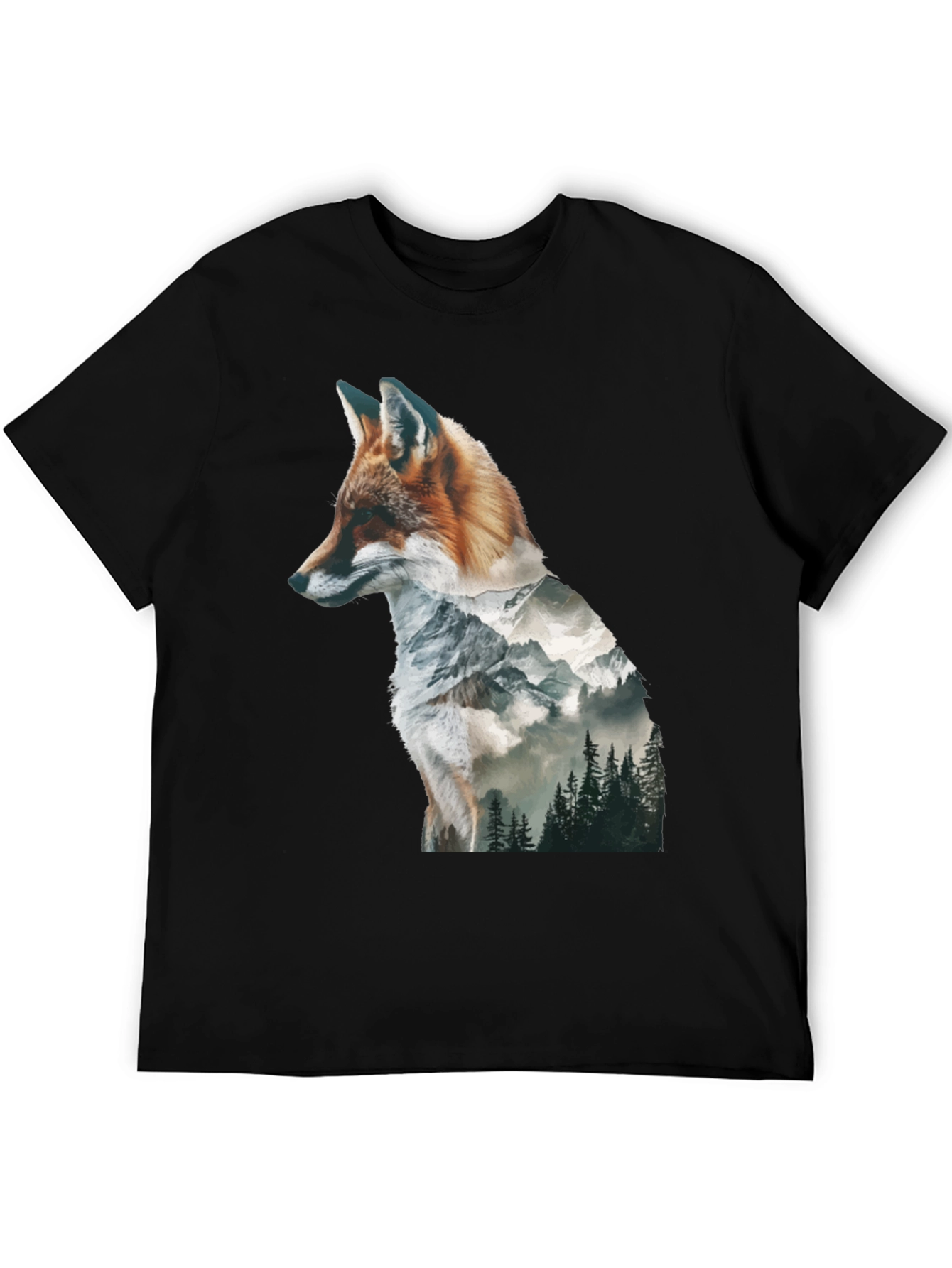 Black Fox & Mountain Graphic Print Black T-Shirt view 5