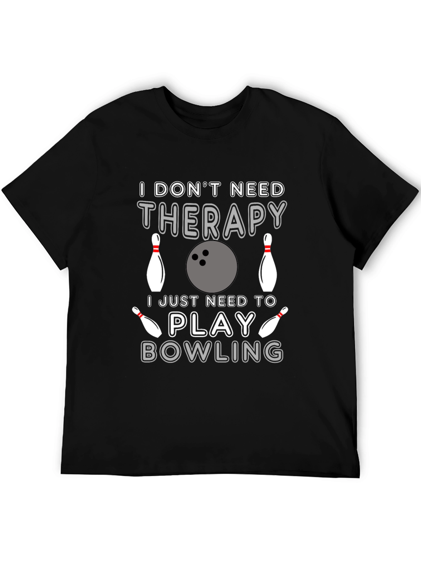 Black Funny Bowling Therapy Graphic T-Shirt view 5