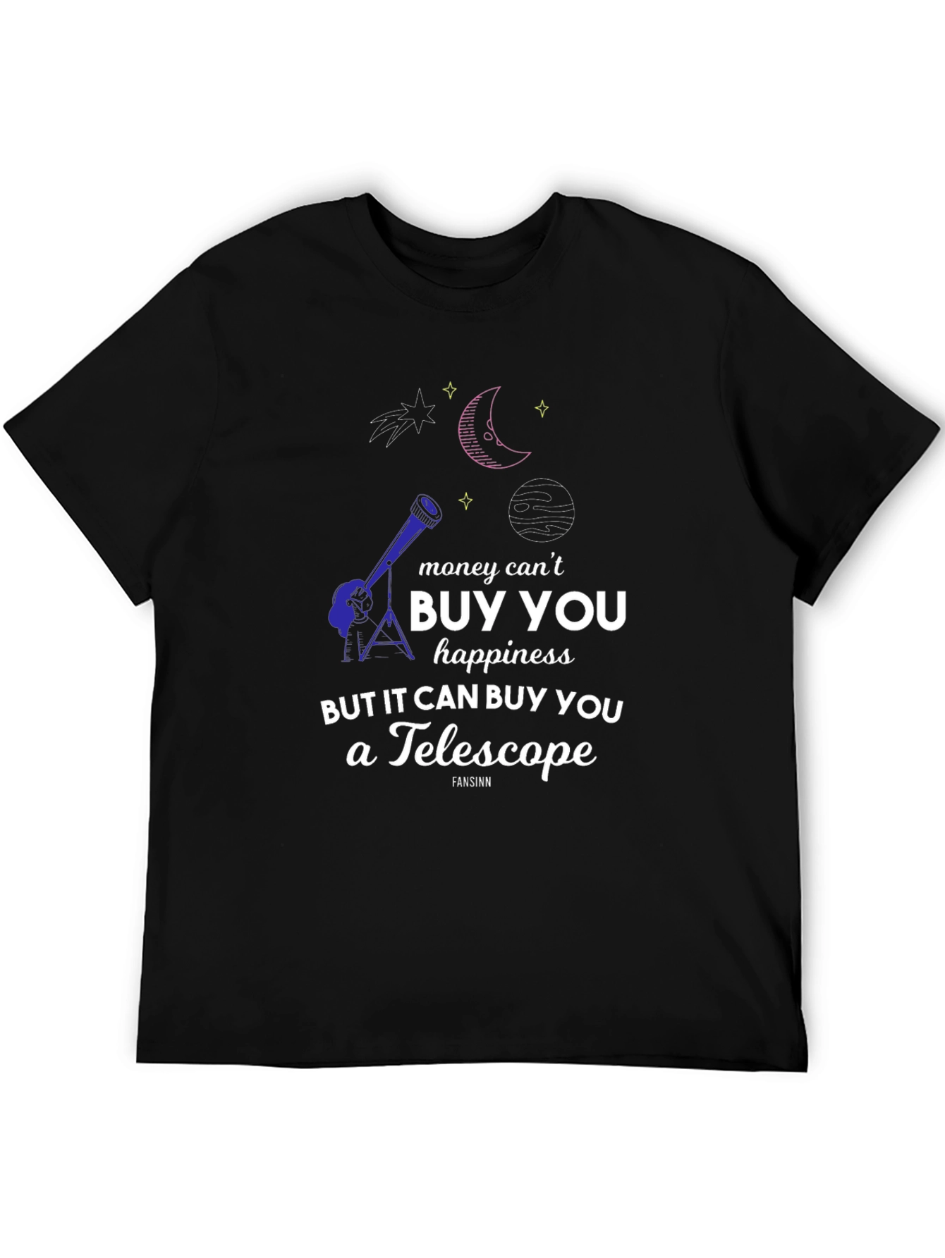 Black Telescope & Space Graphic T-Shirt - Buy Happiness! view 5