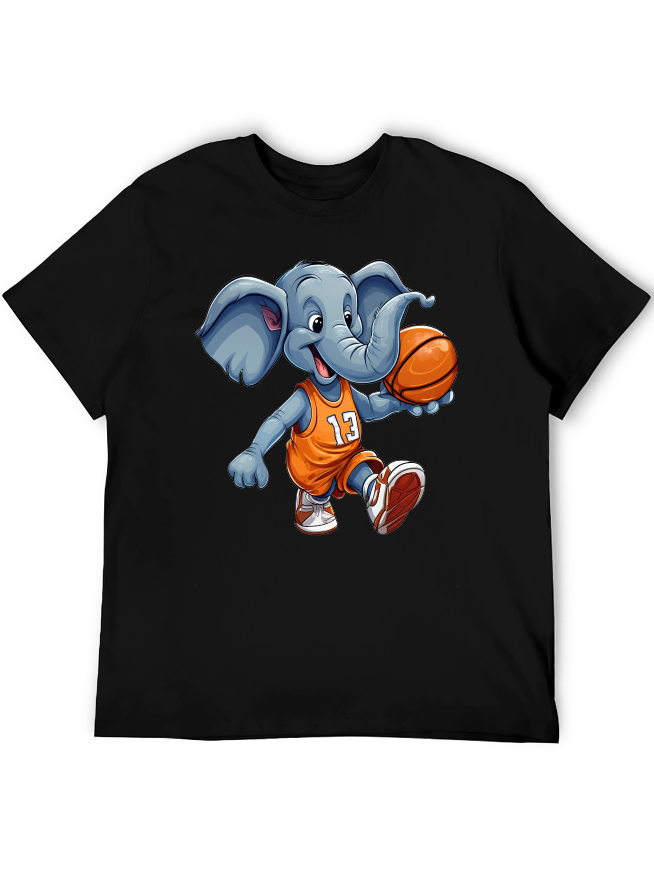 Black Elephant Basketball T-Shirt - Funny Animal Graphic Tee view 5