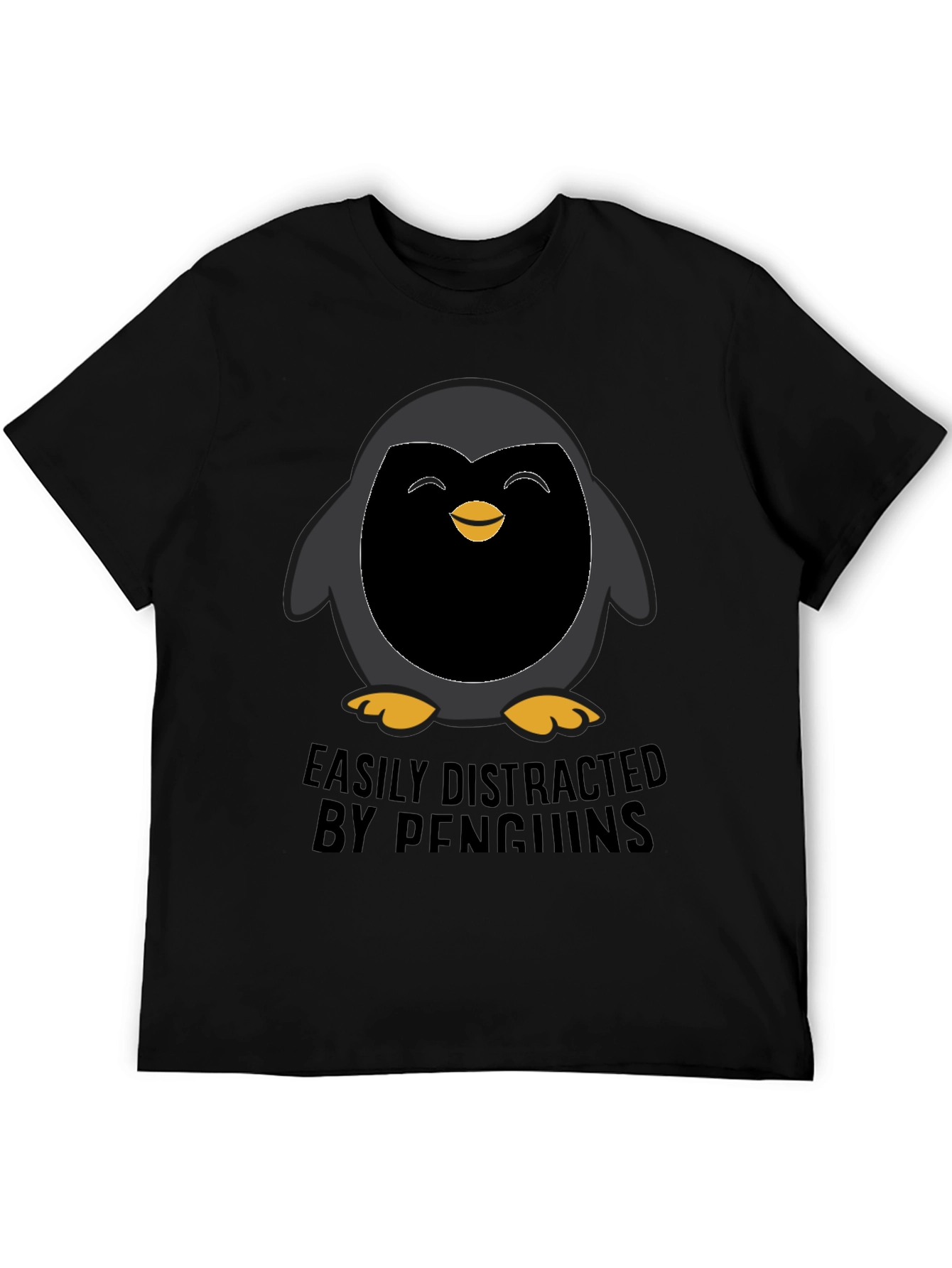 Black Penguin Lover T-Shirt - Easily Distracted by Penguins view 5