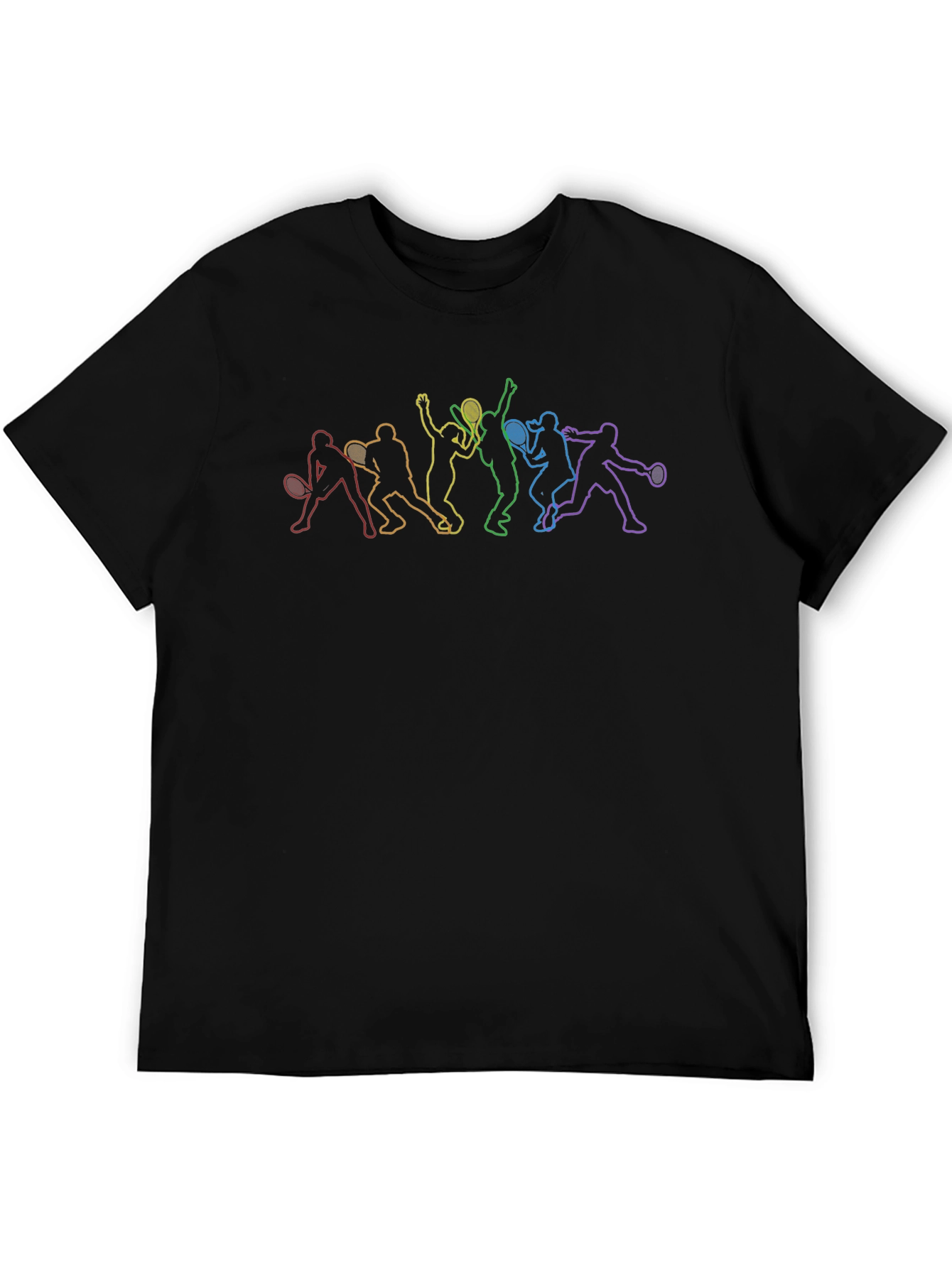 Black Rainbow Tennis Player Silhouette Black T-Shirt view 5