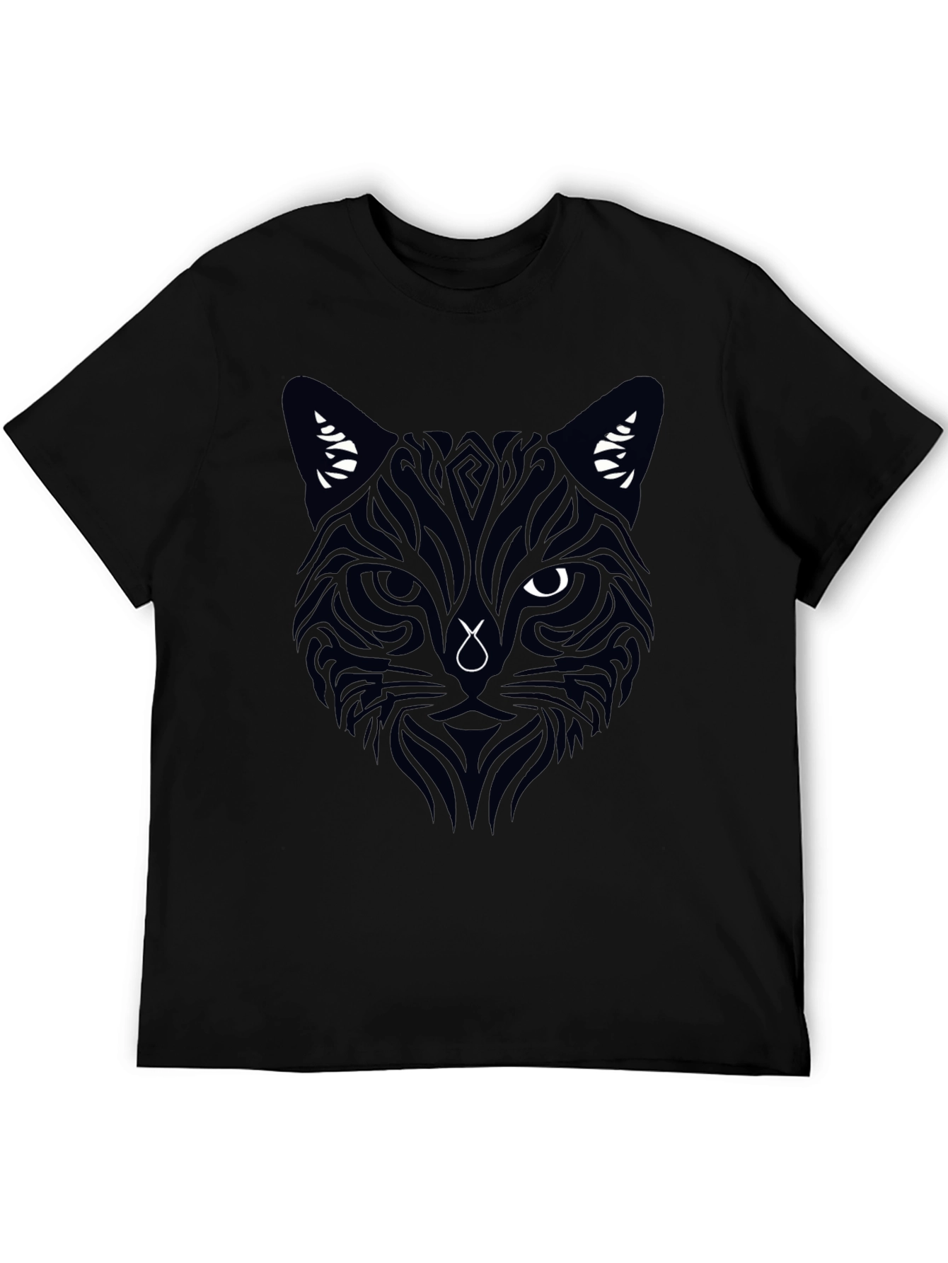Black Tribal Cat Graphic Tee - Men's Black T-Shirt view 5