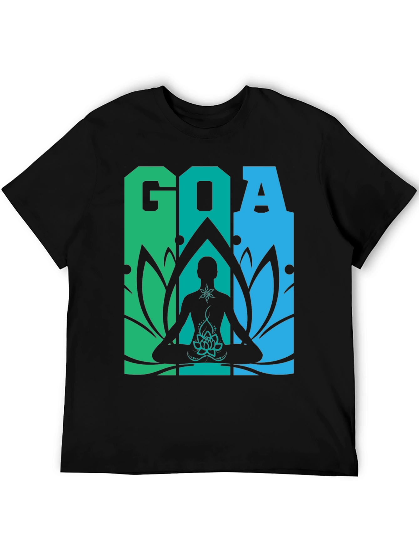 Black Goa Meditation T-Shirt - Yoga Lotus Design view 5