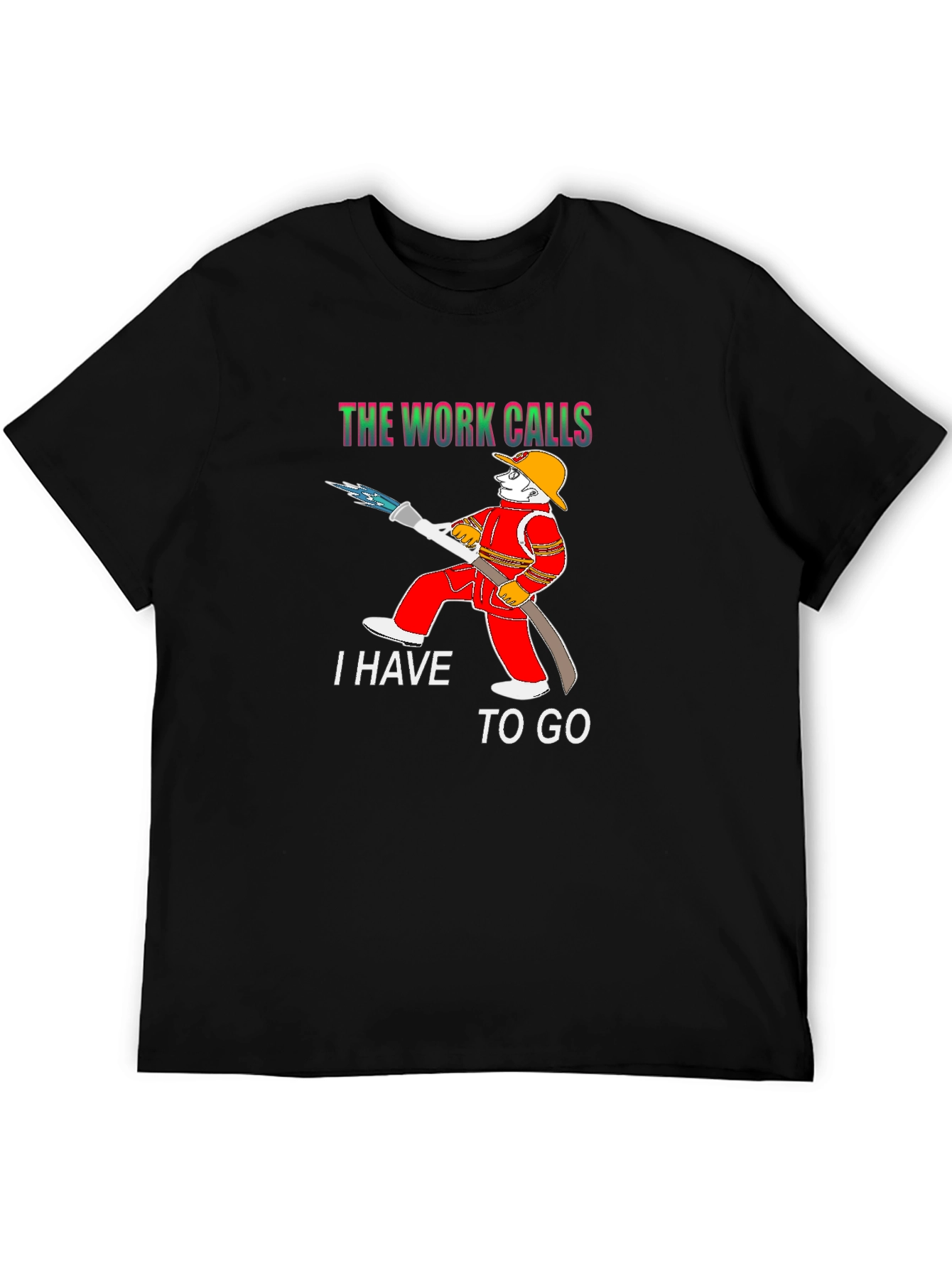 Black Firefighter Cartoon Graphic T-Shirt - Work Calls view 5