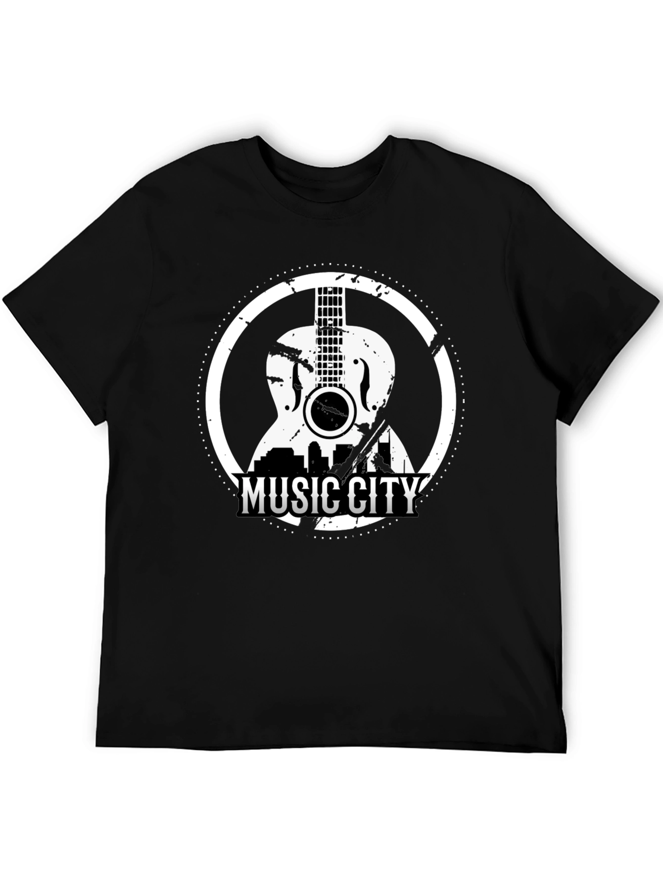 Black Music City Guitar Graphic Tee - Black view 5