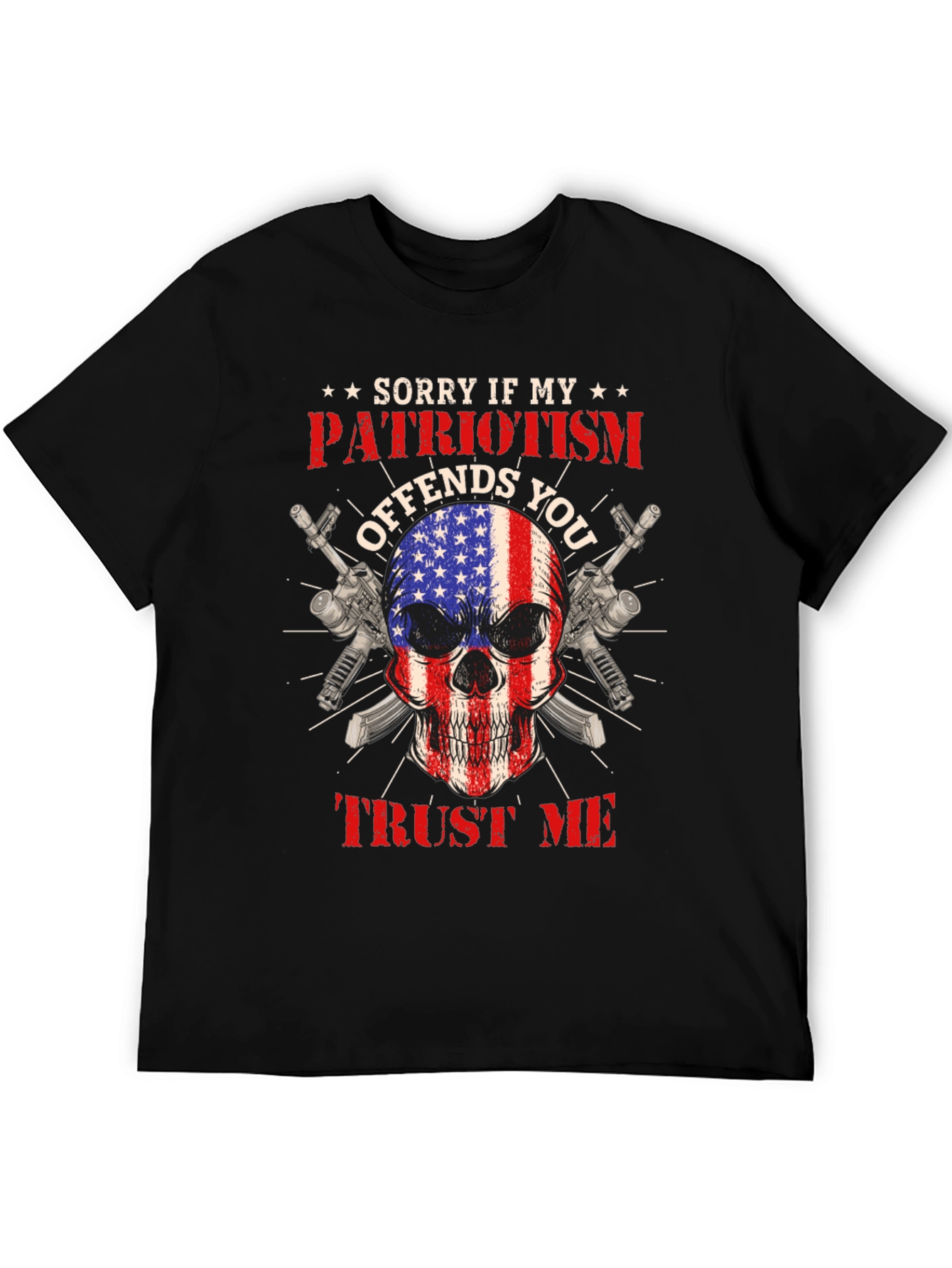 Black Patriotic Skull T-Shirt: Offends You? Trust Me view 5