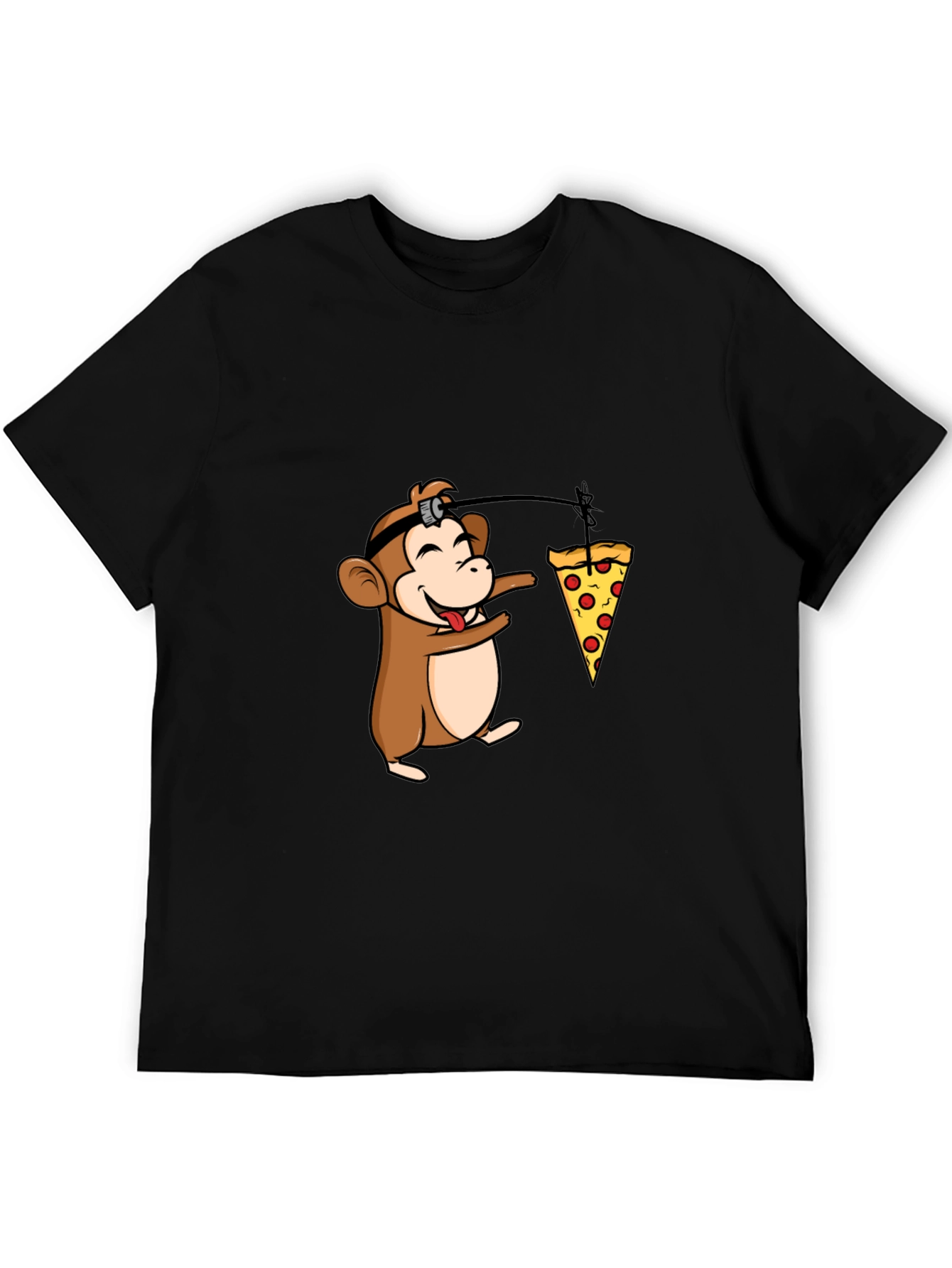 Black Funny Monkey Pizza T-Shirt - Novelty Cartoon Tee view 5