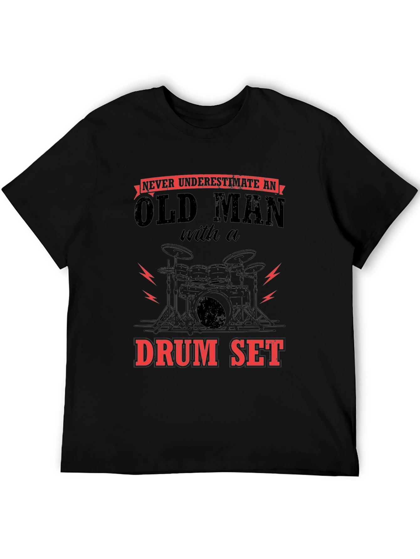 Black Old Man Drum Set Graphic Tee view 5