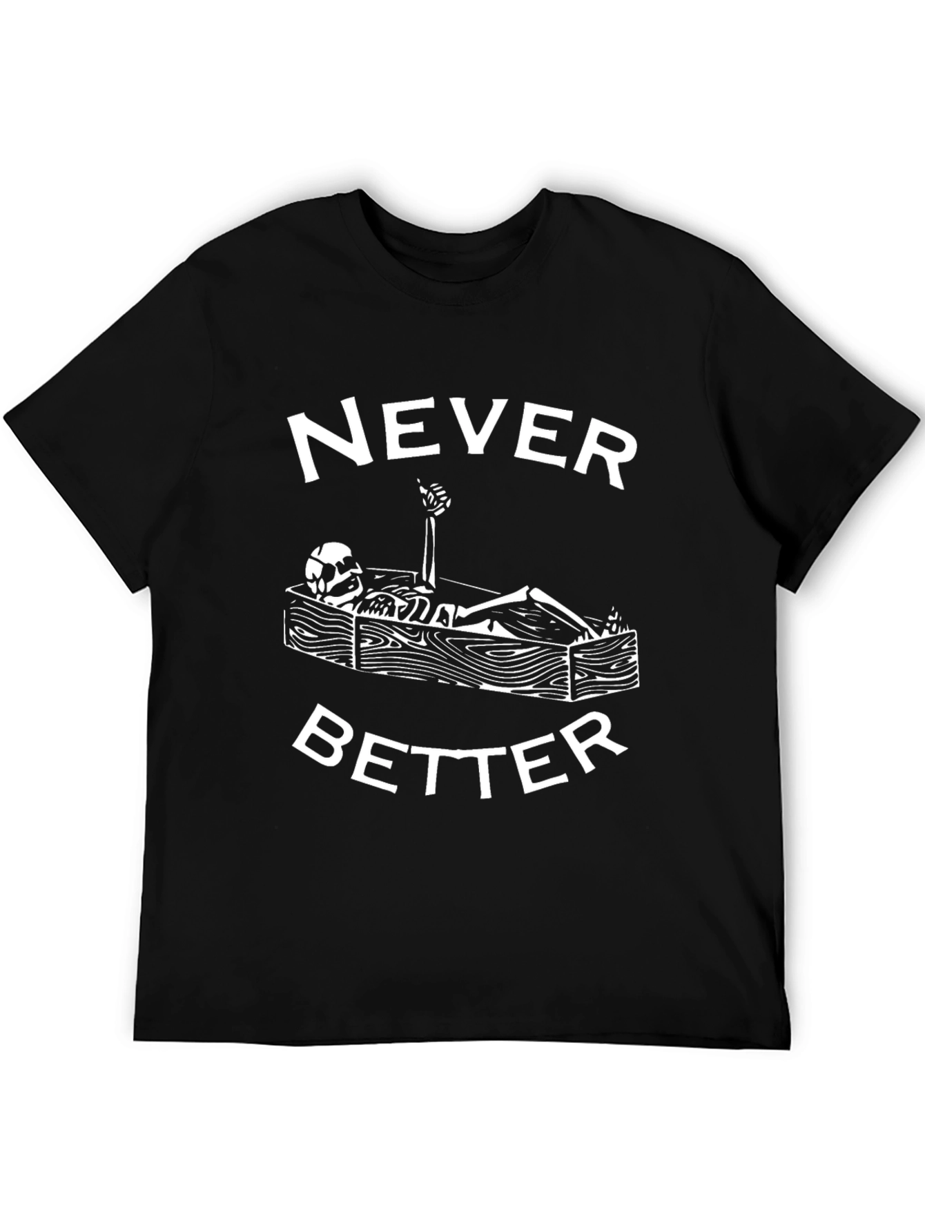 Black Never Better Skeleton Coffin Graphic Tee - Black Cotton T-Shirt view 5