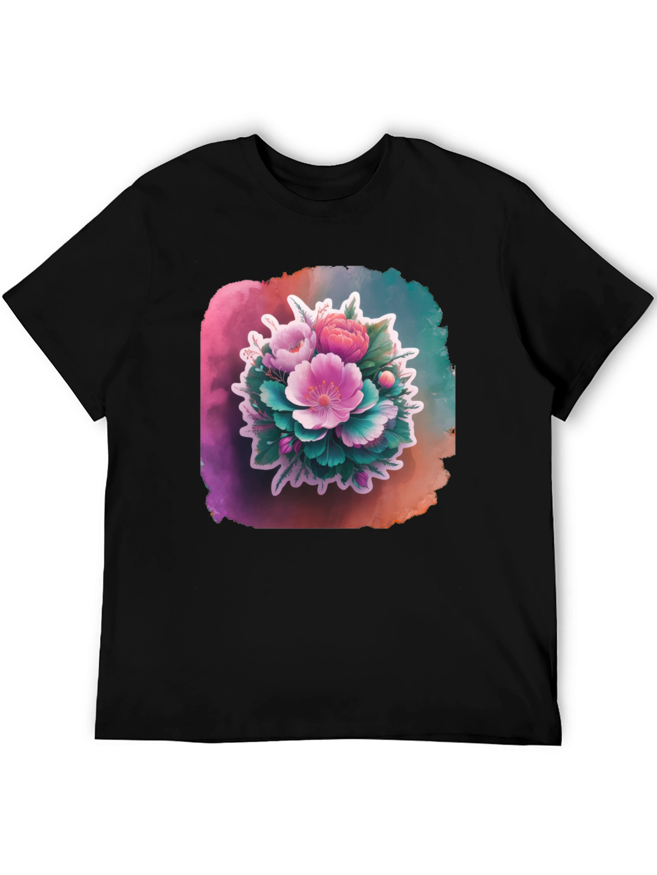 Black Floral Bouquet Black T-Shirt view 5