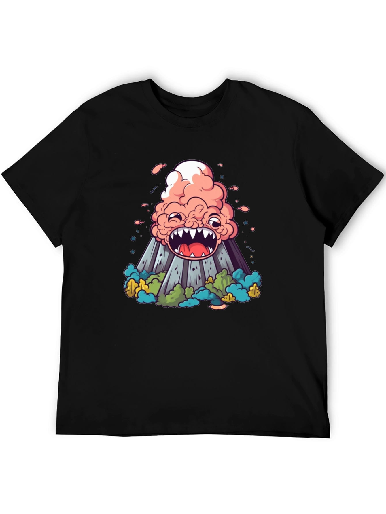 Black Volcano Monster Graphic Black T-Shirt view 5