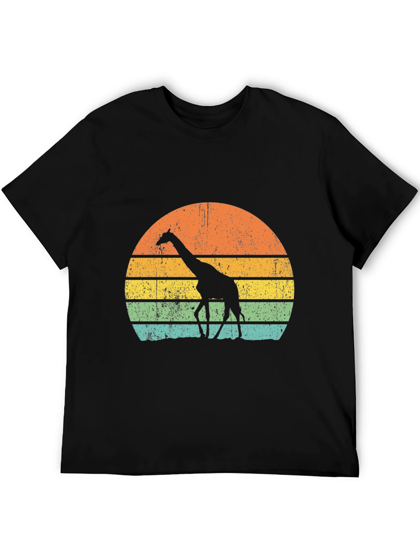 Black Retro Giraffe Sunset Graphic Tee - Black view 5