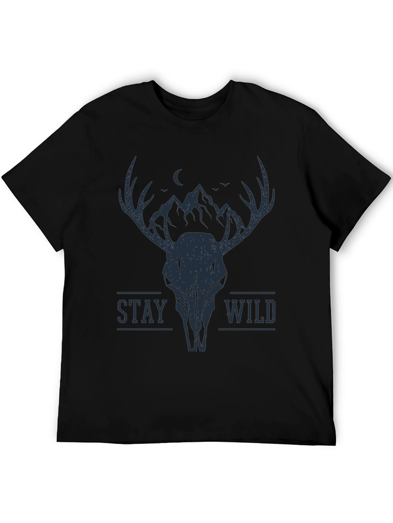 Black Stay Wild Deer Skull Graphic Tee - Black view 5