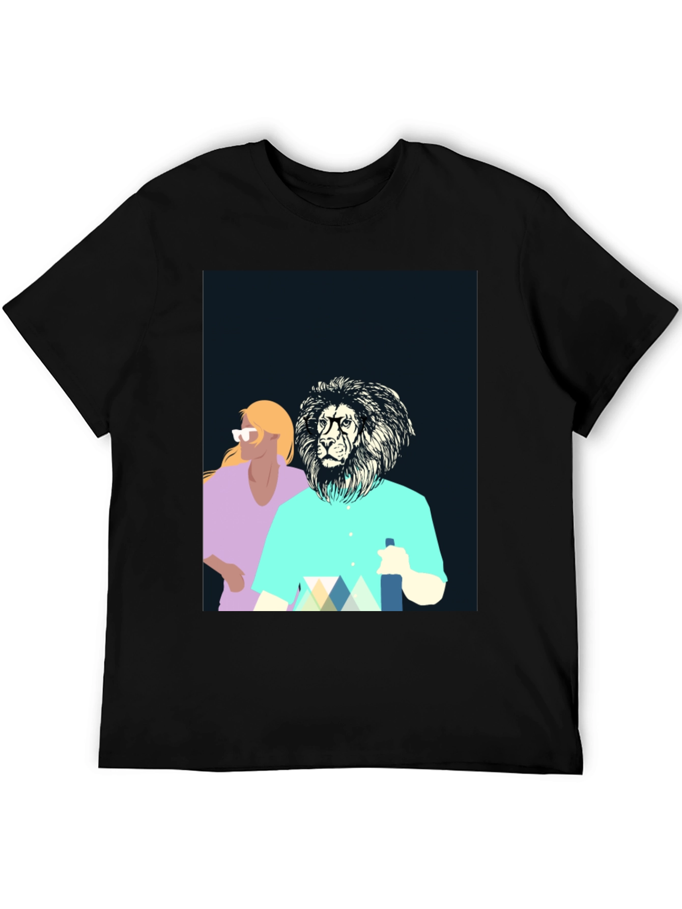 Black Cool Lion Graphic Tee - Unique Design view 5