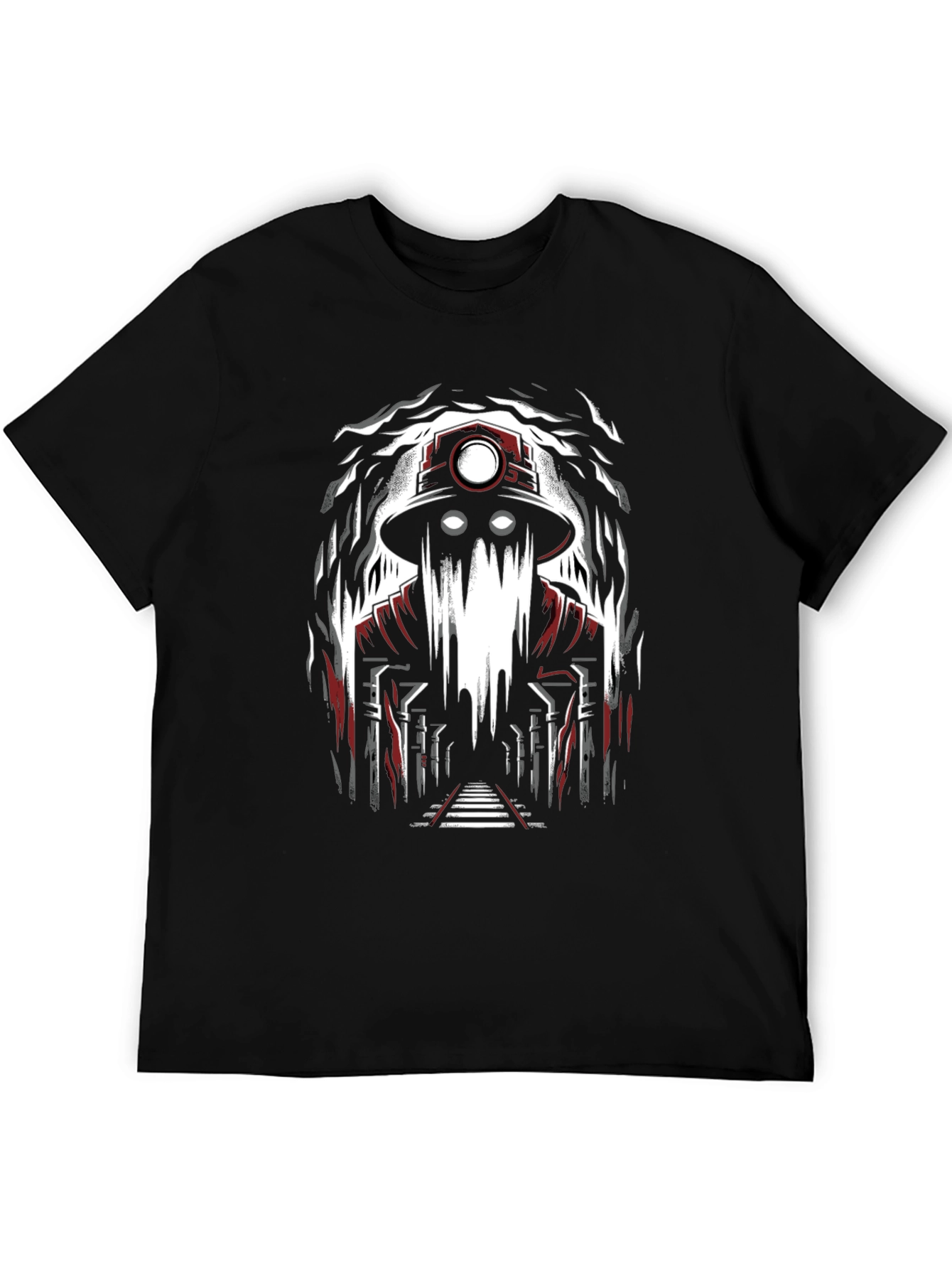 Black Miner Ghost Graphic Tee - Spooky Cool Design view 5