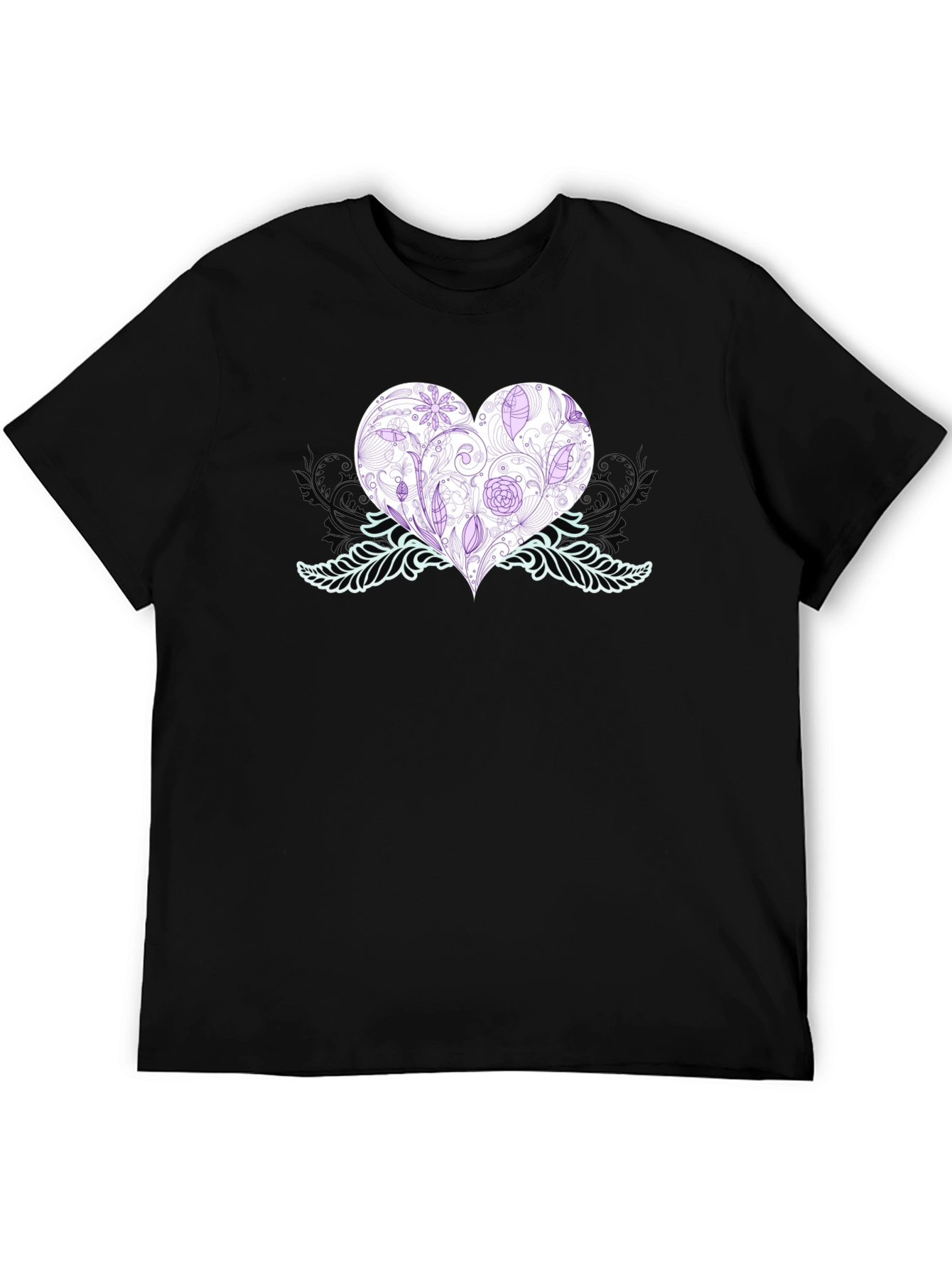 Black Floral Heart Graphic T-Shirt - Black view 5