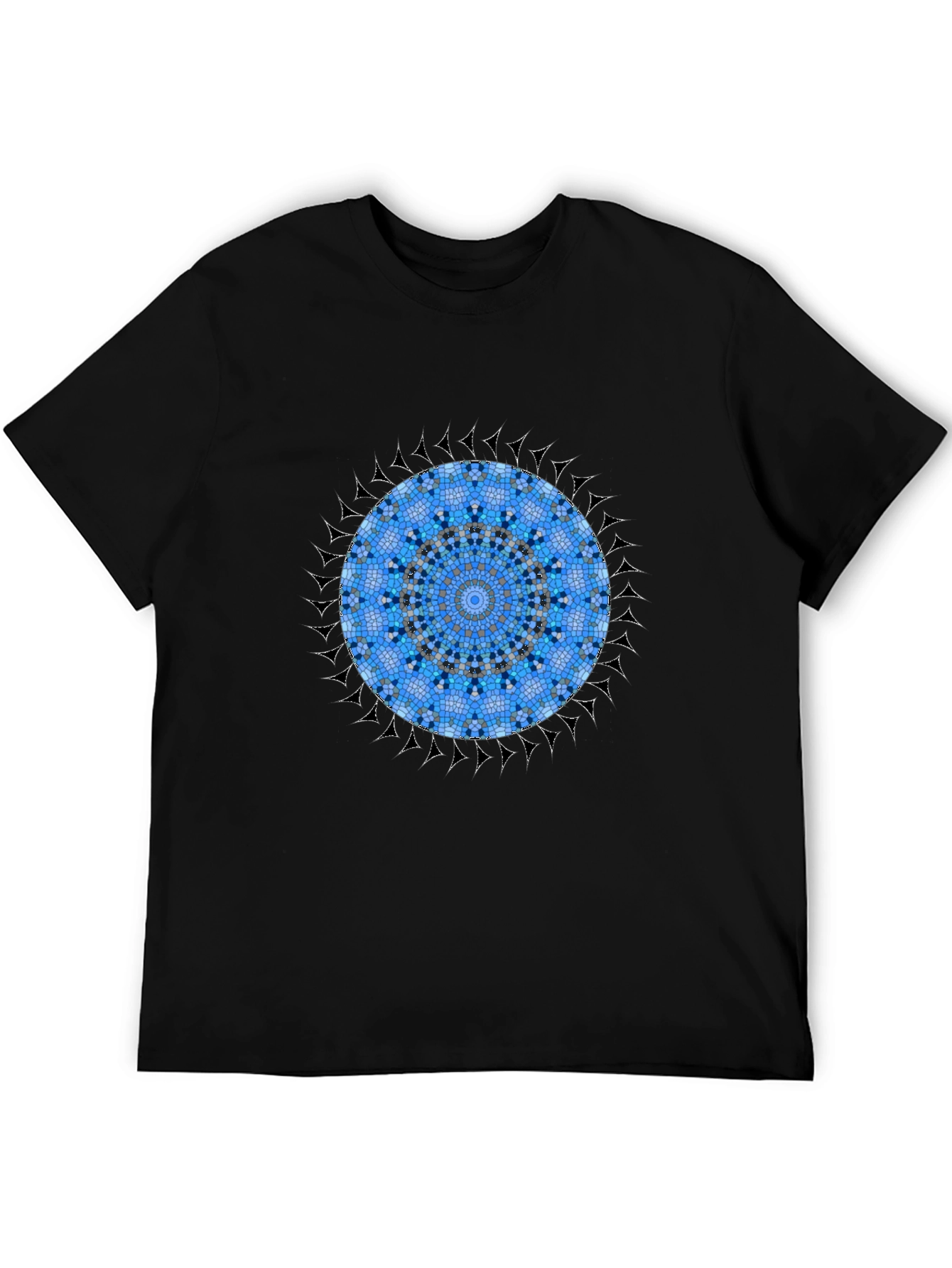 Black Blue Mosaic Mandala Graphic Black T-Shirt view 5
