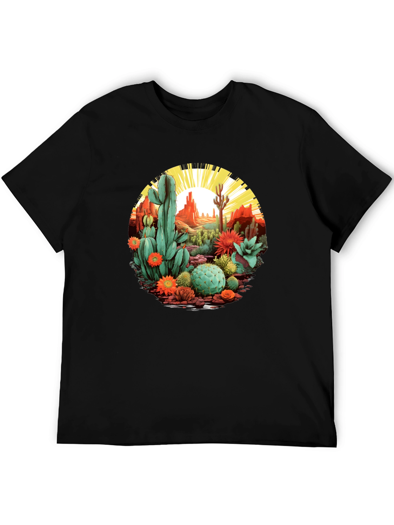 Black Desert Cactus Graphic T-Shirt - Unisex Black Tee view 5