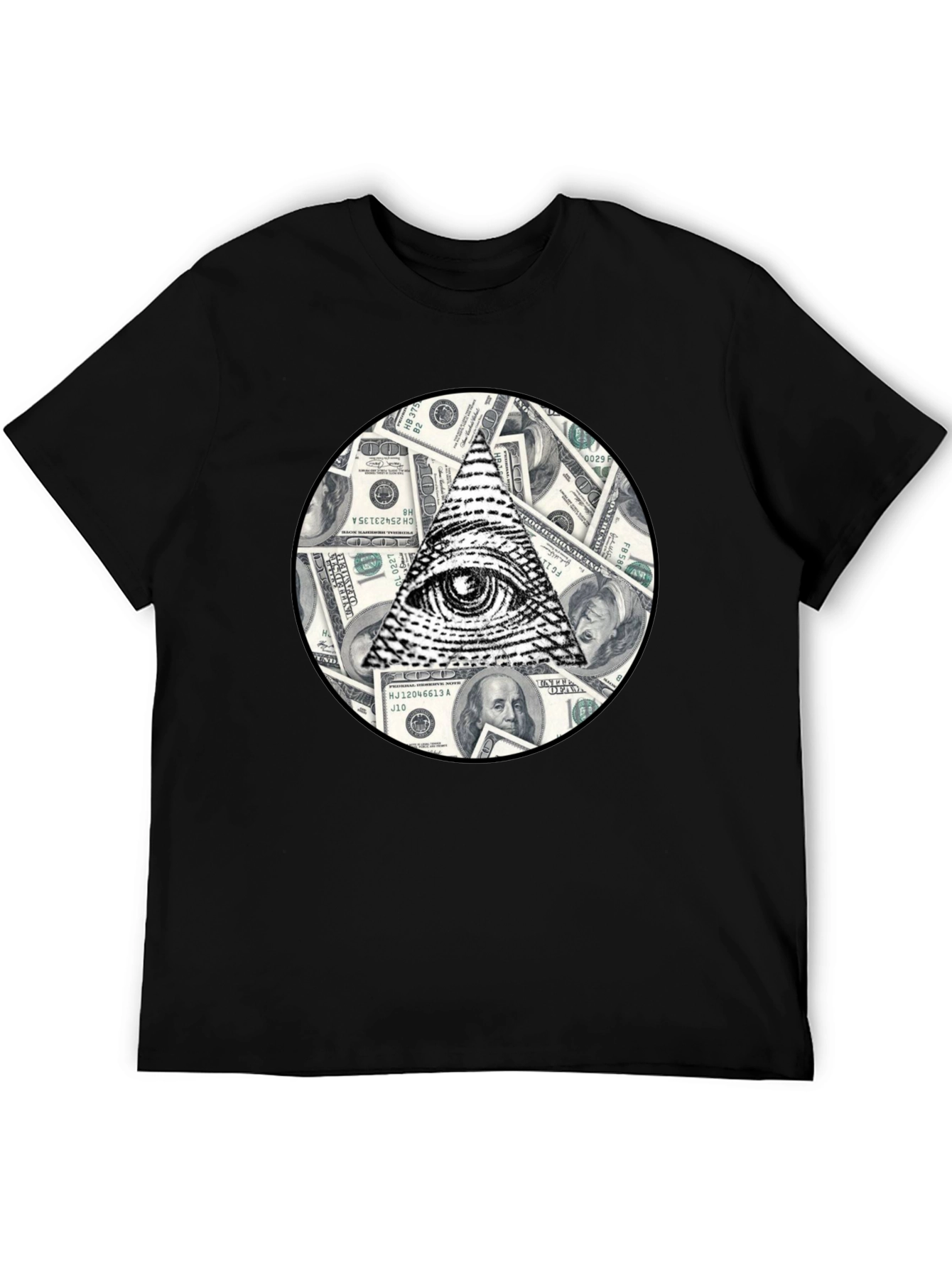 Black Illuminati Eye & Money Print Black T-Shirt view 5
