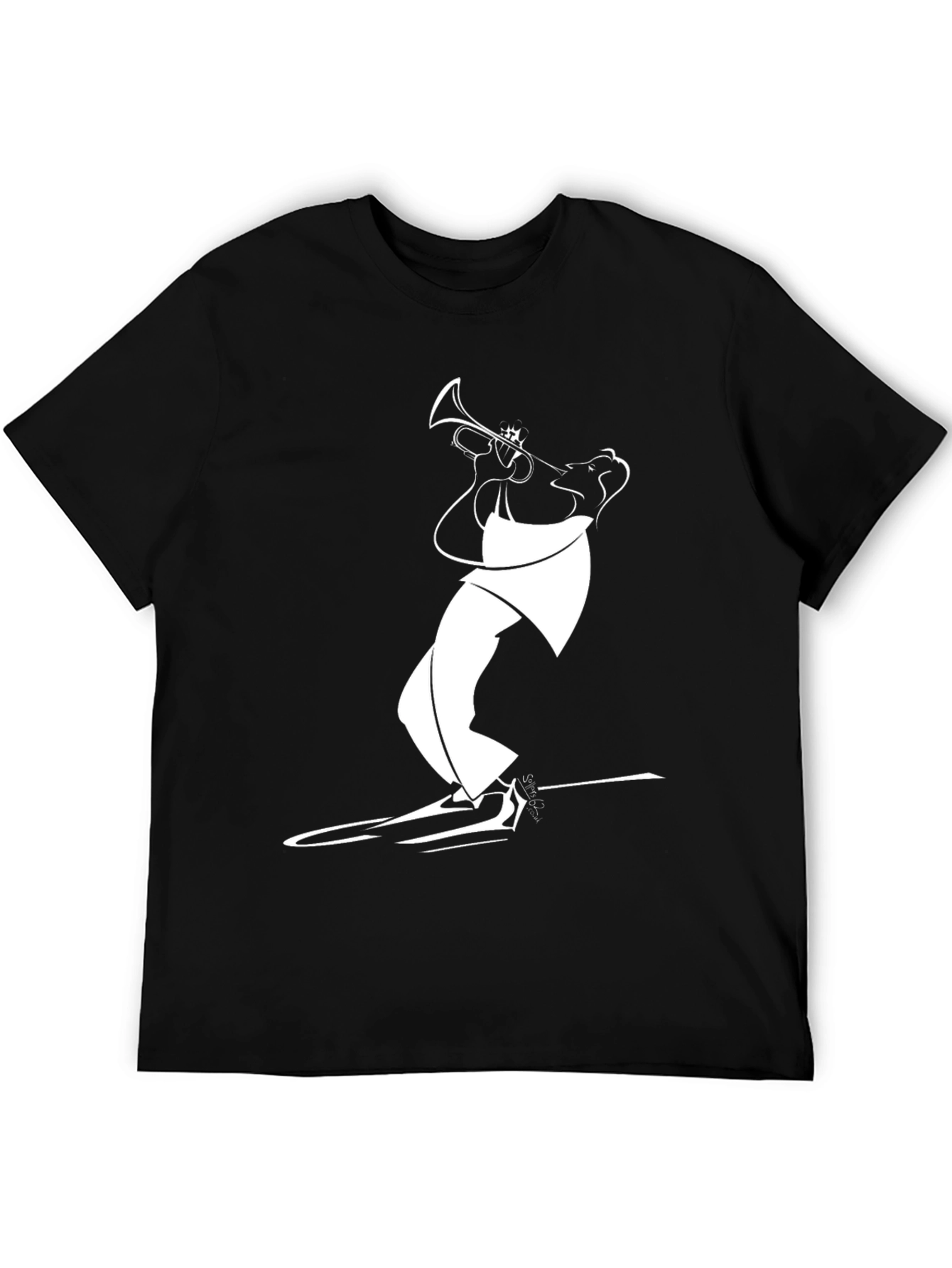 Black Black T-Shirt with White Jazz Musician Design view 5