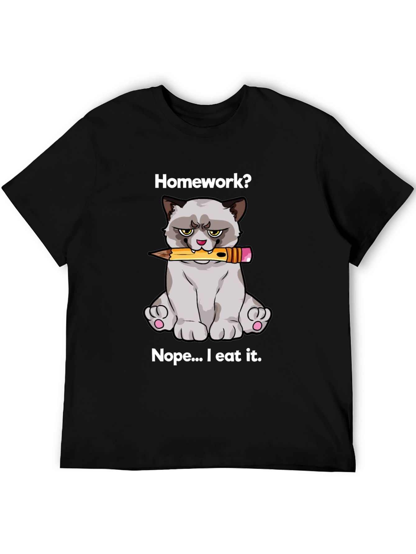 Black Homework Eating Cat T-Shirt view 5